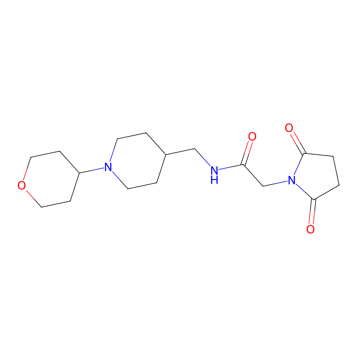 2-(2,5-dioxopyrrolidin-1-yl)-N-((1-(tetrahydro-2H-pyran-4-yl)piperidin-4-yl)methyl)acetamide molecular structure, CAS 2034588-27-5