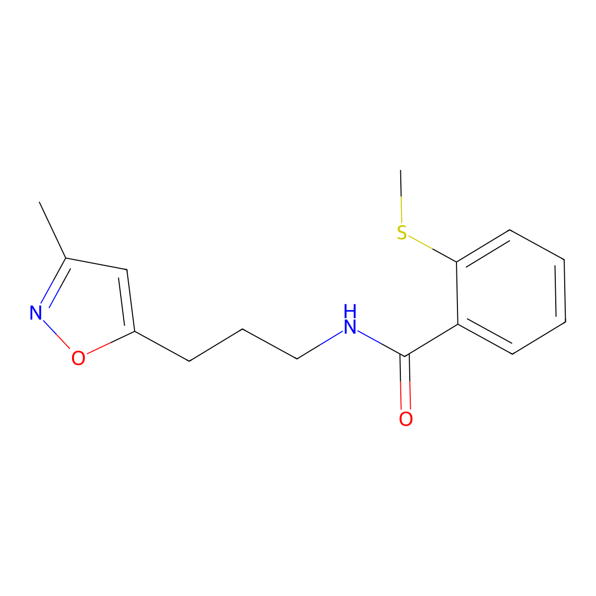 N-(3-(3-methylisoxazol-5-yl)propyl)-2-(methylthio)benzamide molecular structure, CAS 2034588-28-6