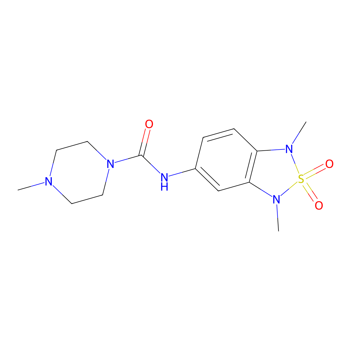 N-(1,3-dimethyl-2,2-dioxido-1,3-dihydrobenzo[c][1,2,5]thiadiazol-5-yl)-4-methylpiperazine-1-carboxamide molecular structure, CAS 2034588-30-0