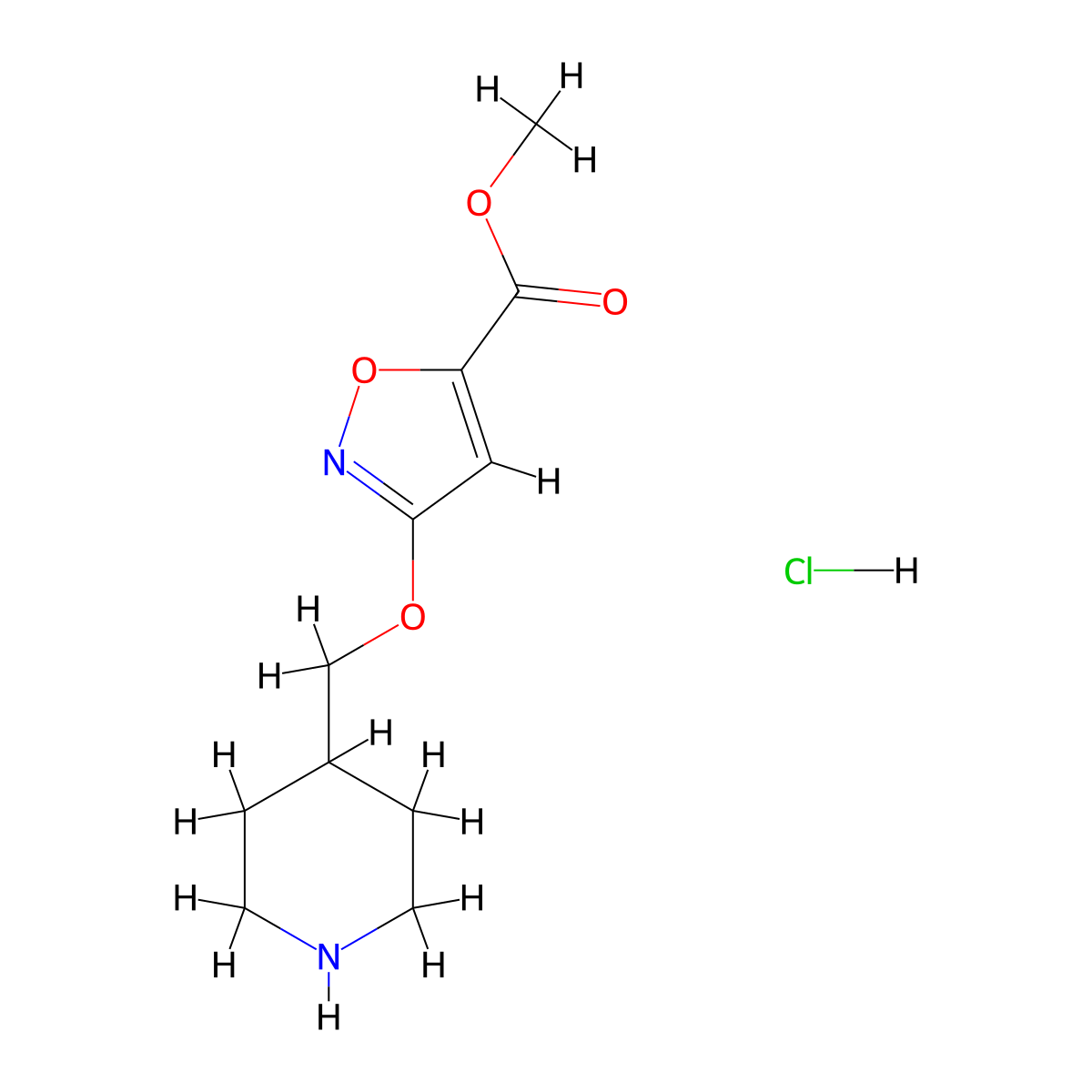 Methyl 3-(piperidin-4-ylmethoxy)isoxazole-5-carboxylate hydrochloride molecular structure, CAS 2034588-32-2
