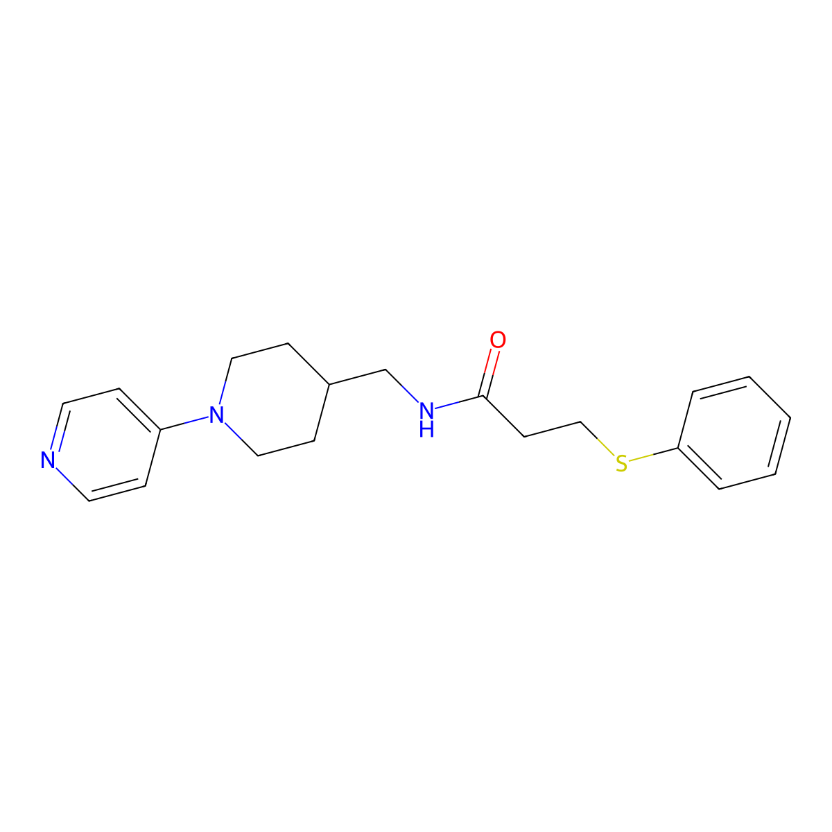 3-(phenylthio)-N-((1-(pyridin-4-yl)piperidin-4-yl)methyl)propanamide molecular structure, CAS 2034588-61-7