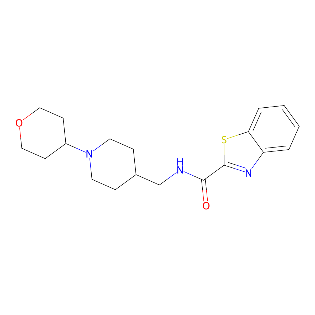 N-((1-(tetrahydro-2H-pyran-4-yl)piperidin-4-yl)methyl)benzo[d]thiazole-2-carboxamide molecular structure, CAS 2034588-63-9