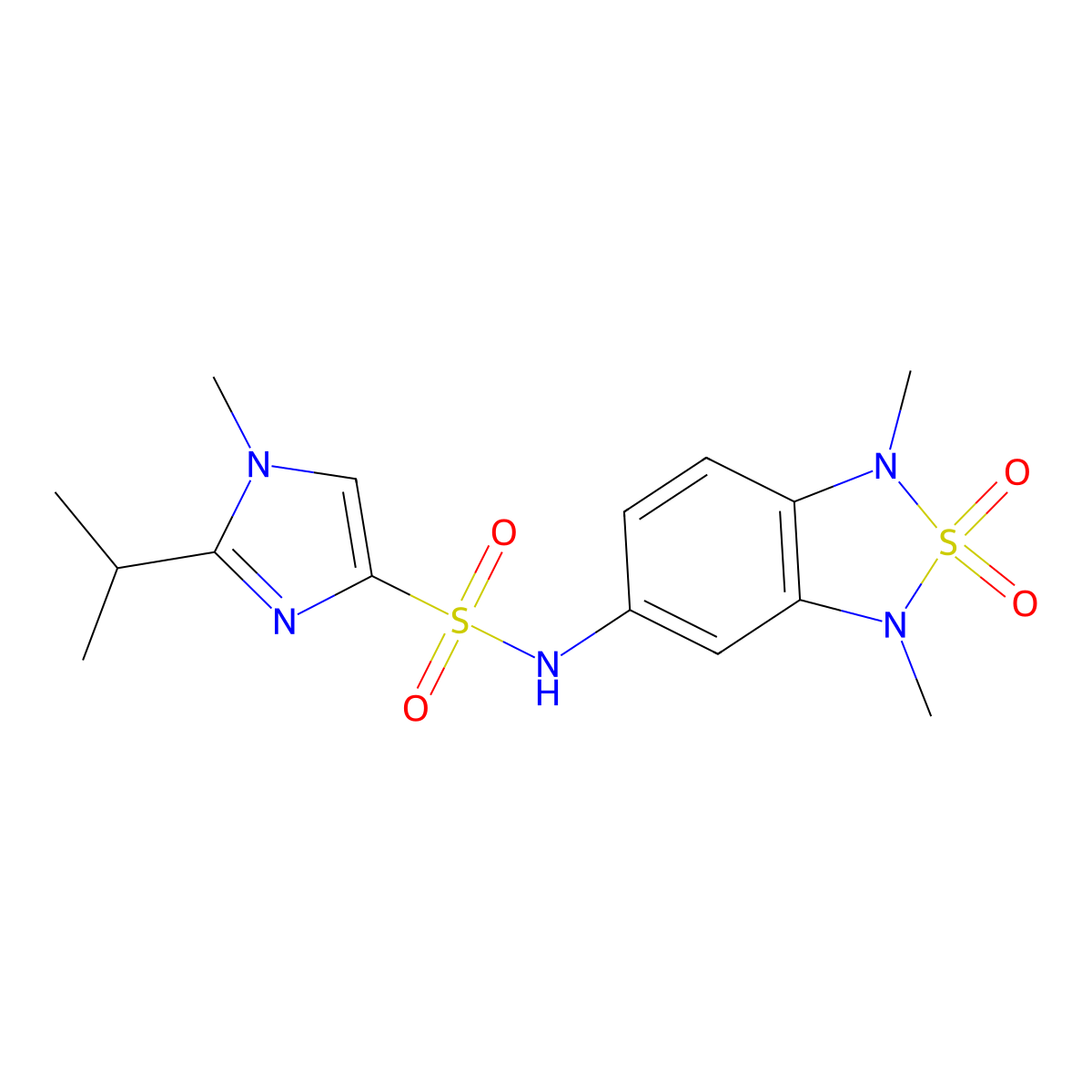 N-(1,3-dimethyl-2,2-dioxido-1,3-dihydrobenzo[c][1,2,5]thiadiazol-5-yl)-2-isopropyl-1-methyl-1H-imidazole-4-sulfonamide molecular structure, CAS 2034588-64-0