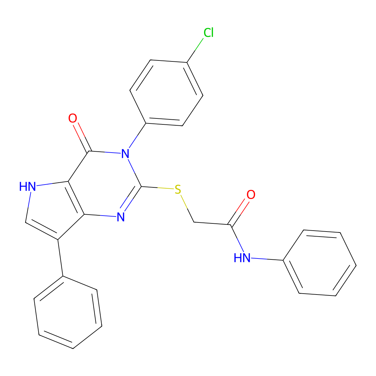 2-((3-(4-chlorophenyl)-4-oxo-7-phenyl-4,5-dihydro-3H-pyrrolo[3,2-d]pyrimidin-2-yl)thio)-N-phenylacetamide molecular structure, CAS 2034588-68-4