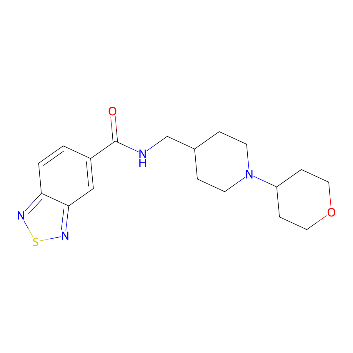 N-((1-(tetrahydro-2H-pyran-4-yl)piperidin-4-yl)methyl)benzo[c][1,2,5]thiadiazole-5-carboxamide molecular structure, CAS 2034588-74-2