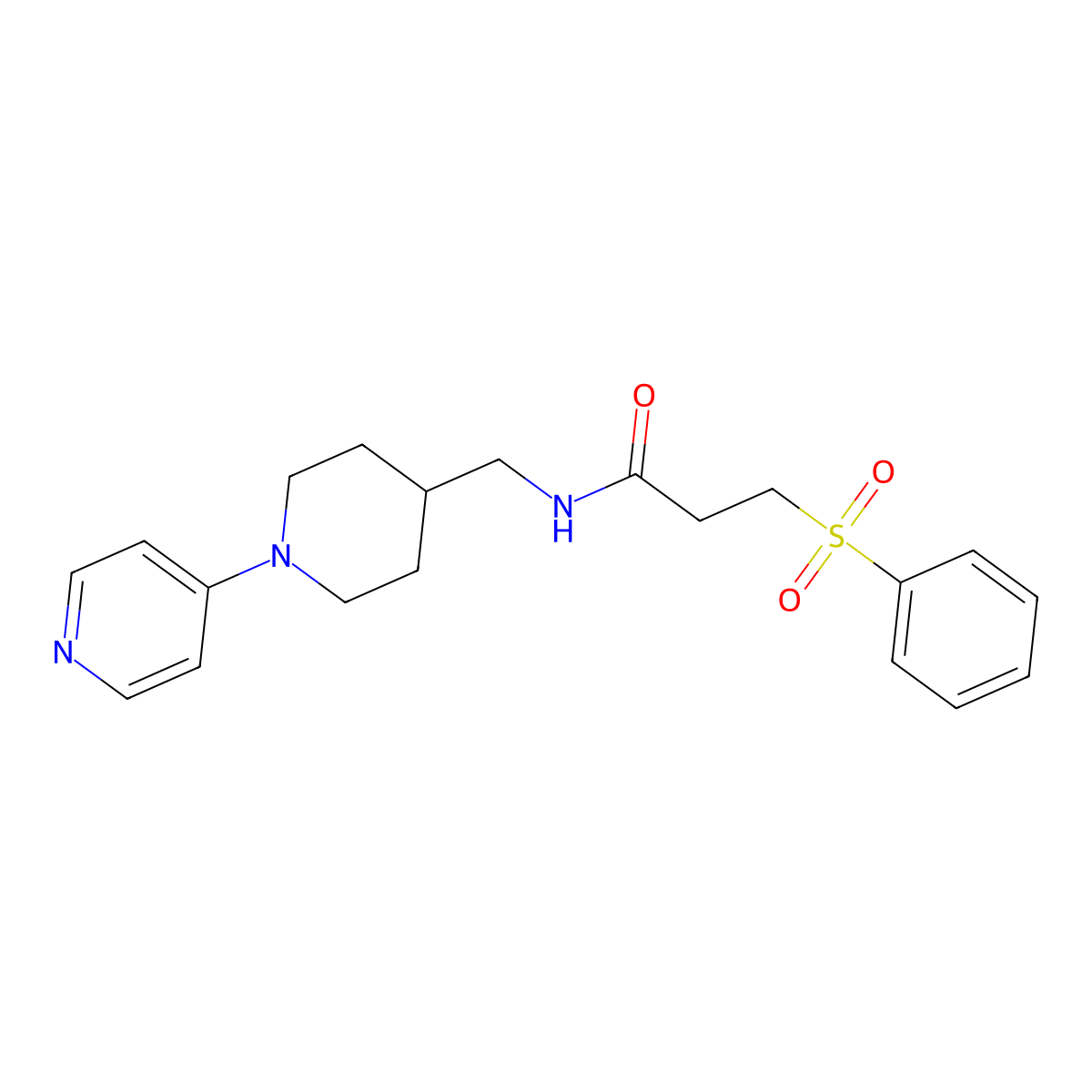 3-(phenylsulfonyl)-N-((1-(pyridin-4-yl)piperidin-4-yl)methyl)propanamide molecular structure, CAS 2034588-76-4