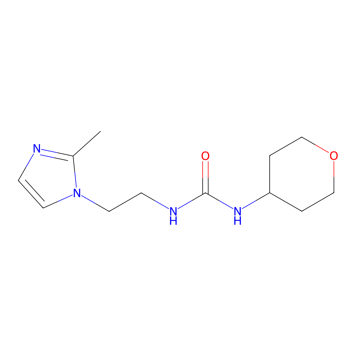 1-(2-(2-methyl-1H-imidazol-1-yl)ethyl)-3-(tetrahydro-2H-pyran-4-yl)urea molecular structure, CAS 2034588-77-5