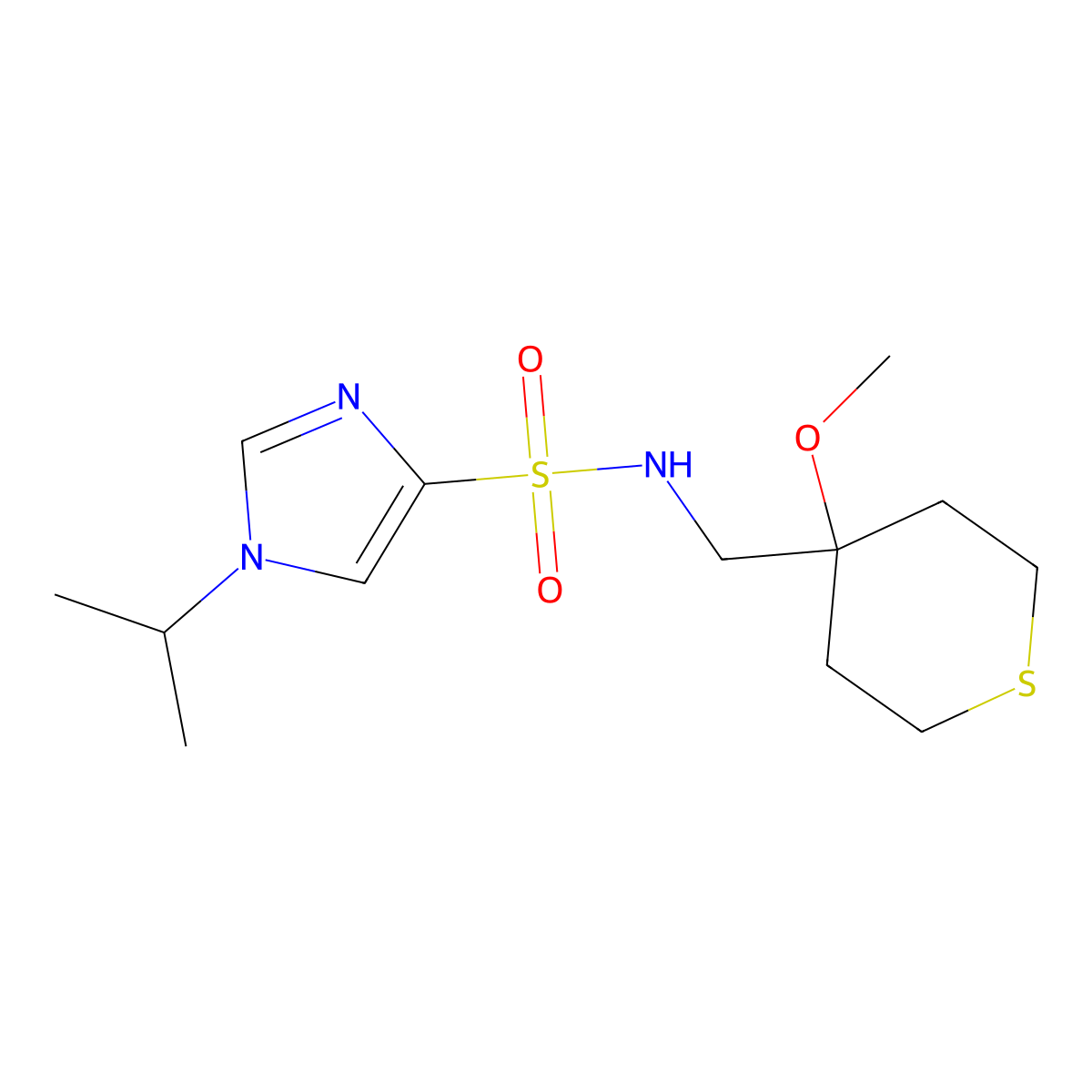 1-isopropyl-N-((4-methoxytetrahydro-2H-thiopyran-4-yl)methyl)-1H-imidazole-4-sulfonamide molecular structure, CAS 2034588-84-4