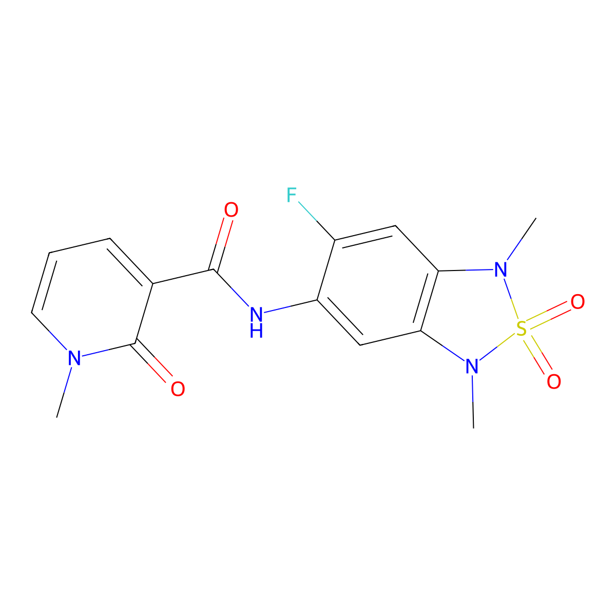 N-(6-fluoro-1,3-dimethyl-2,2-dioxido-1,3-dihydrobenzo[c][1,2,5]thiadiazol-5-yl)-1-methyl-2-oxo-1,2-dihydropyridine-3-carboxamide molecular structure, CAS 2034588-85-5