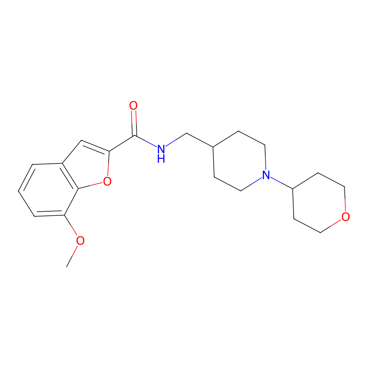 7-methoxy-N-((1-(tetrahydro-2H-pyran-4-yl)piperidin-4-yl)methyl)benzofuran-2-carboxamide molecular structure, CAS 2034588-90-2