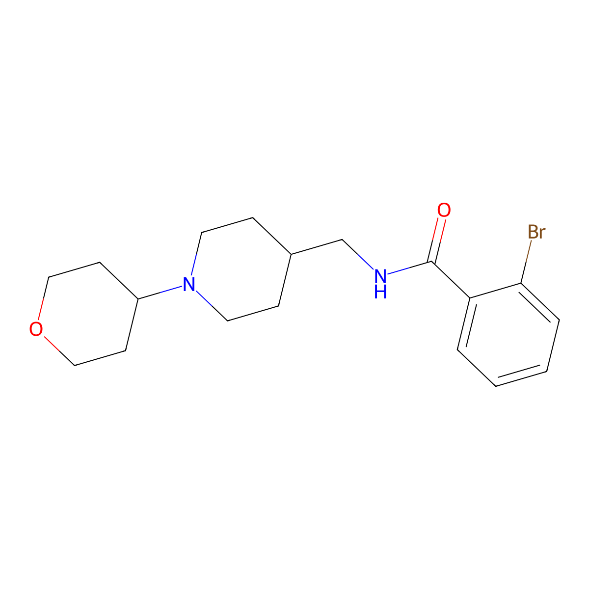 2-bromo-N-((1-(tetrahydro-2H-pyran-4-yl)piperidin-4-yl)methyl)benzamide molecular structure, CAS 2034588-96-8
