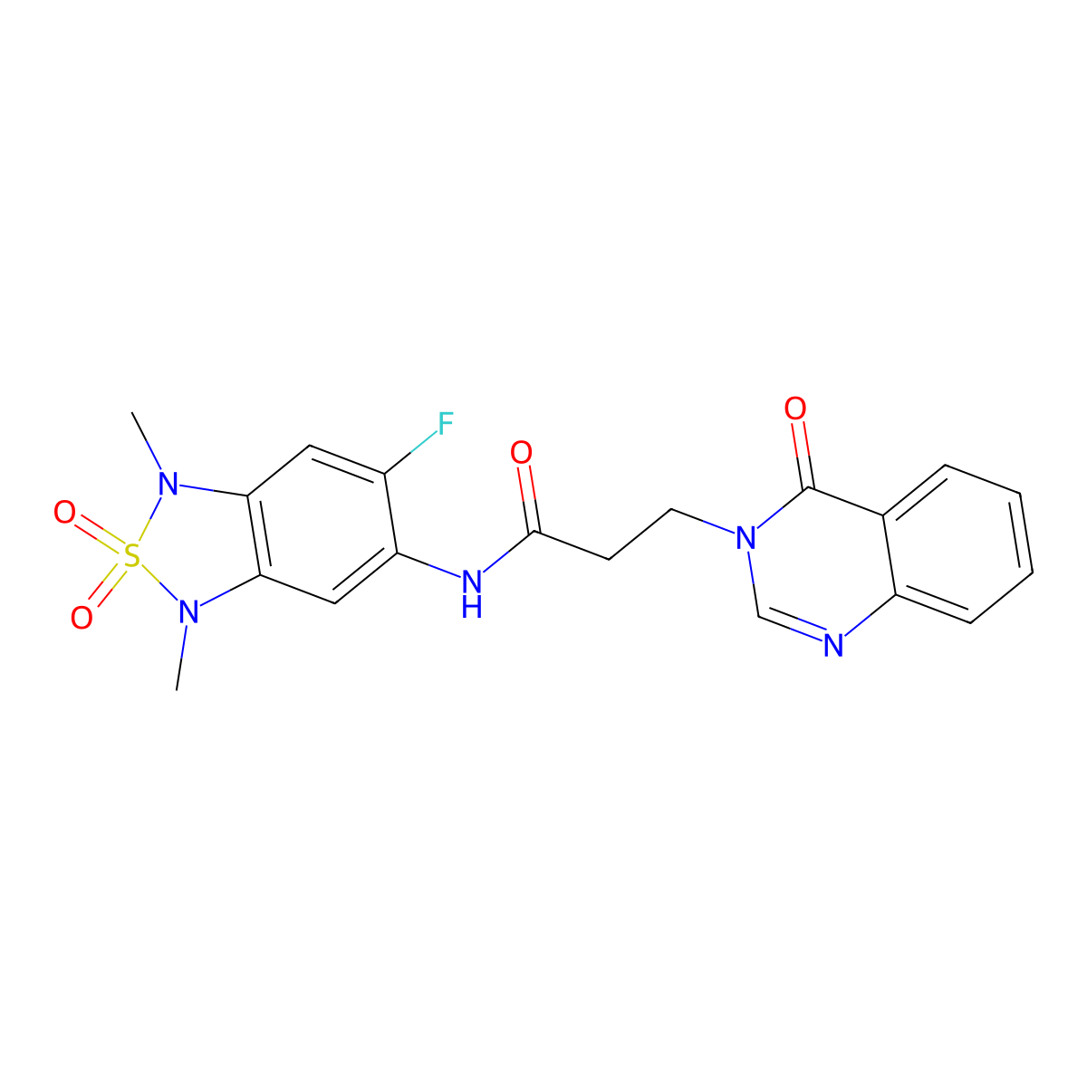 N-(6-fluoro-1,3-dimethyl-2,2-dioxido-1,3-dihydrobenzo[c][1,2,5]thiadiazol-5-yl)-3-(4-oxoquinazolin-3(4H)-yl)propanamide molecular structure, CAS 2034588-99-1