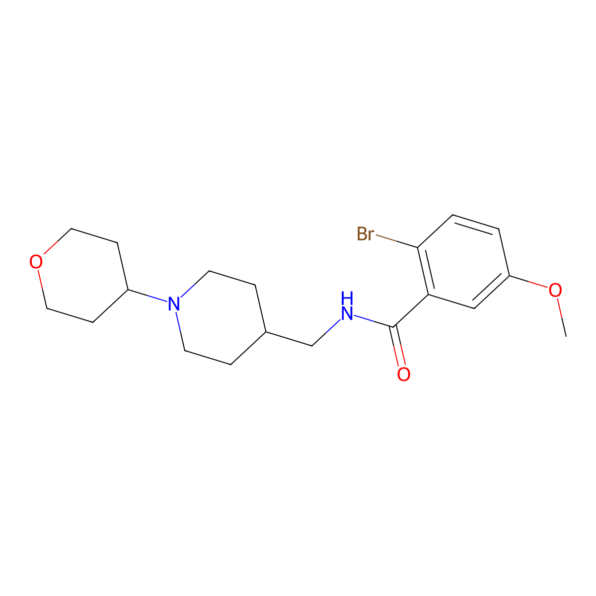2-bromo-5-methoxy-N-((1-(tetrahydro-2H-pyran-4-yl)piperidin-4-yl)methyl)benzamide molecular structure, CAS 2034589-06-3