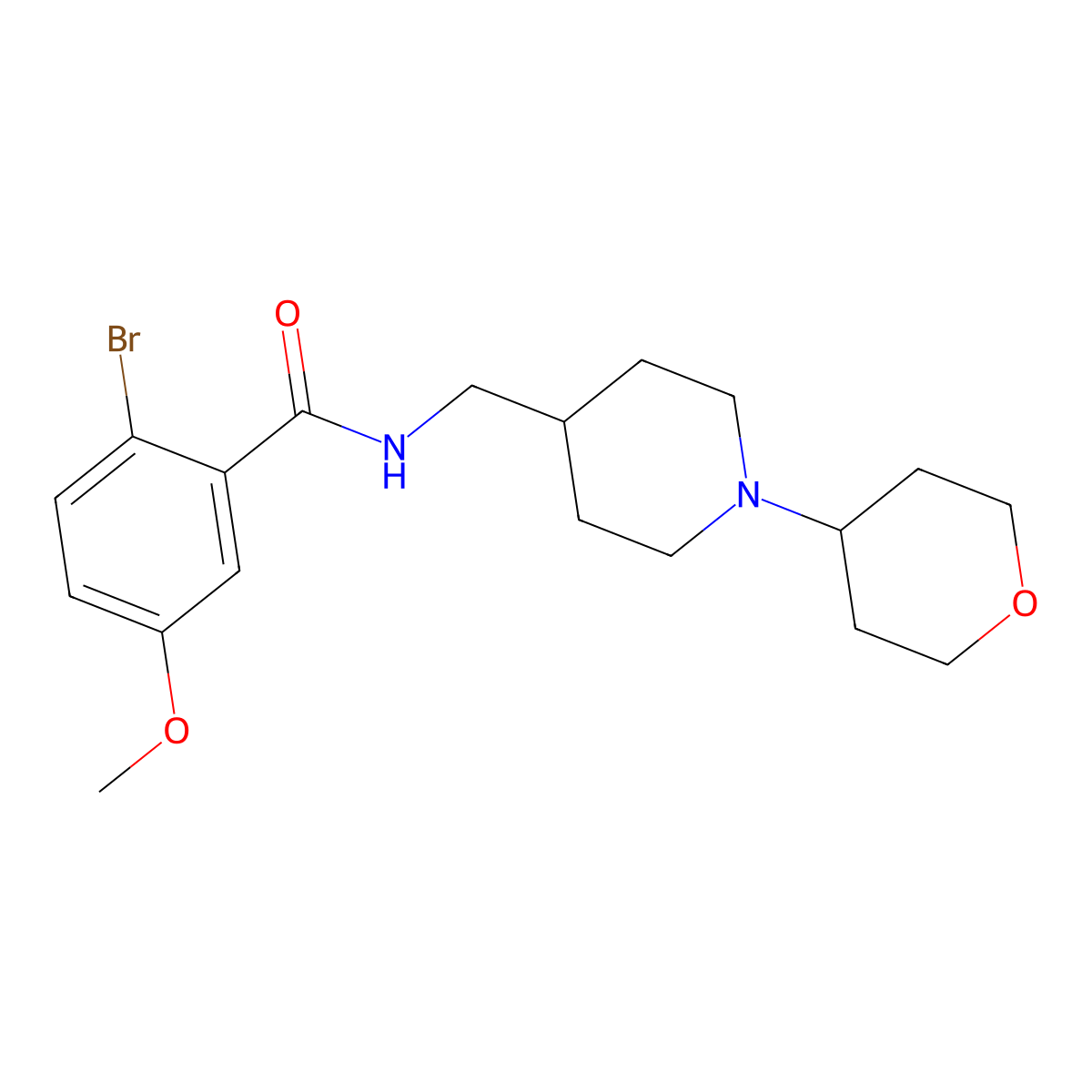 2-bromo-5-methoxy-N-((1-(tetrahydro-2H-pyran-4-yl)piperidin-4-yl)methyl)benzamide molecular structure, CAS 2034589-06-3