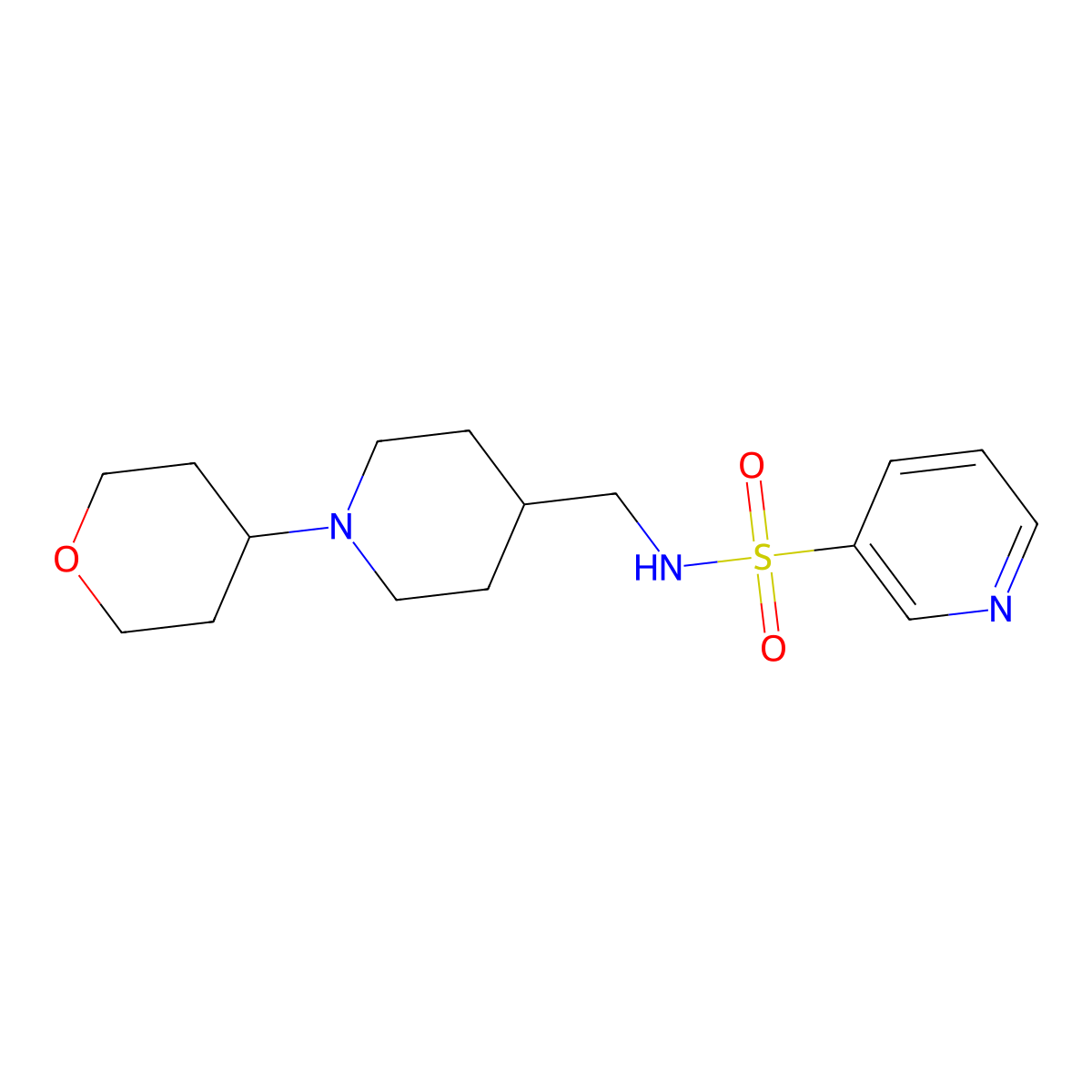 N-((1-(tetrahydro-2H-pyran-4-yl)piperidin-4-yl)methyl)pyridine-3-sulfonamide molecular structure, CAS 2034589-14-3