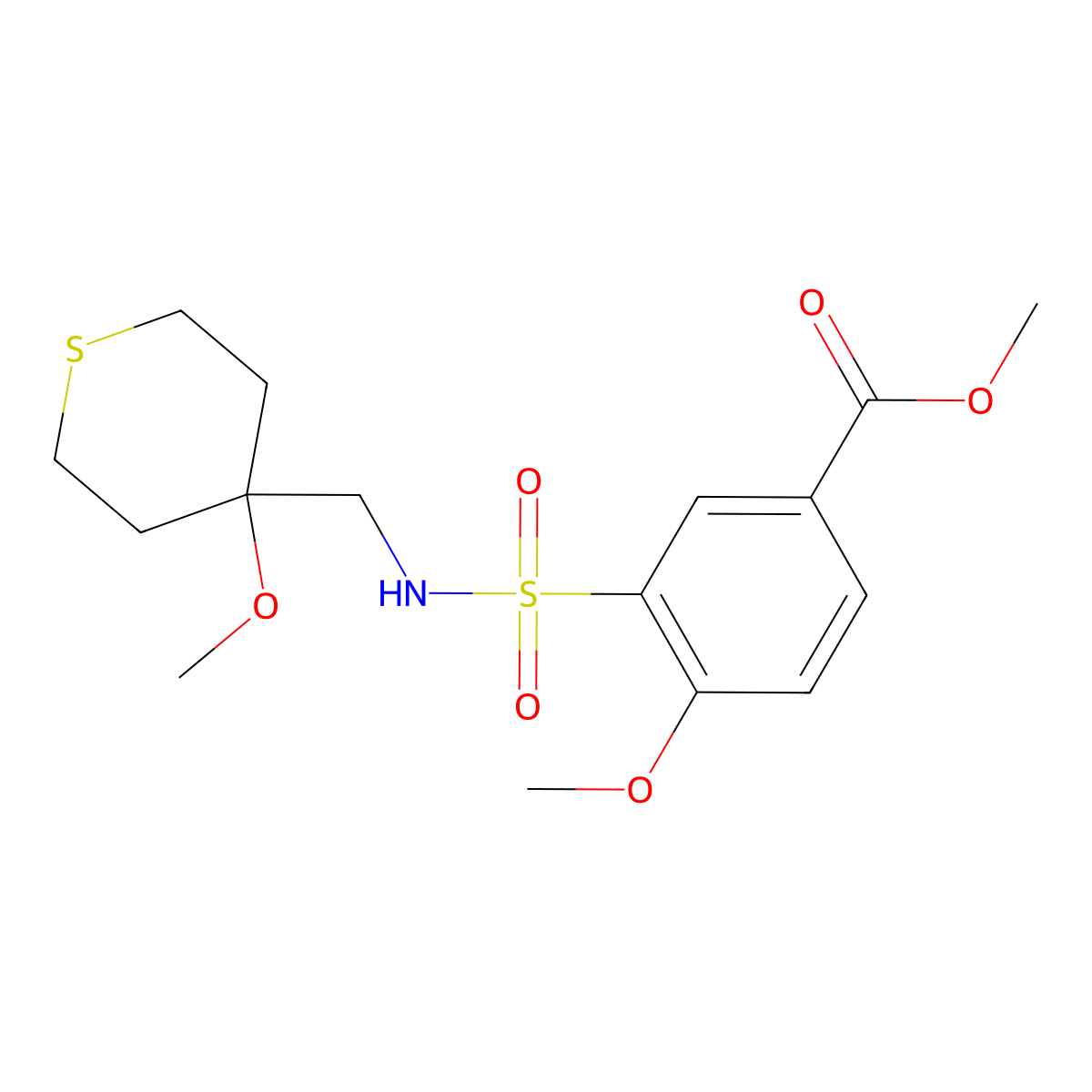 methyl 4-methoxy-3-(N-((4-methoxytetrahydro-2H-thiopyran-4-yl)methyl)sulfamoyl)benzoate molecular structure, CAS 2034589-21-2