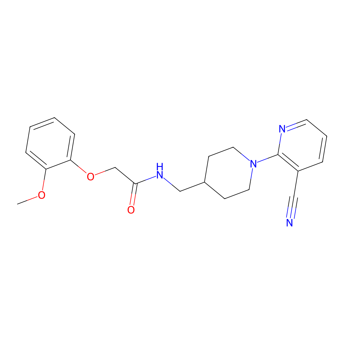 N-((1-(3-cyanopyridin-2-yl)piperidin-4-yl)methyl)-2-(2-methoxyphenoxy)acetamide molecular structure, CAS 2034589-24-5