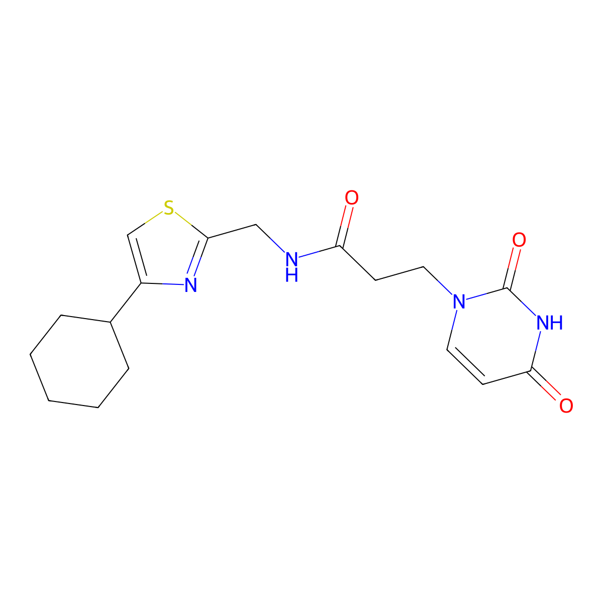 N-((4-cyclohexylthiazol-2-yl)methyl)-3-(2,4-dioxo-3,4-dihydropyrimidin-1(2H)-yl)propanamide molecular structure, CAS 2034589-29-0