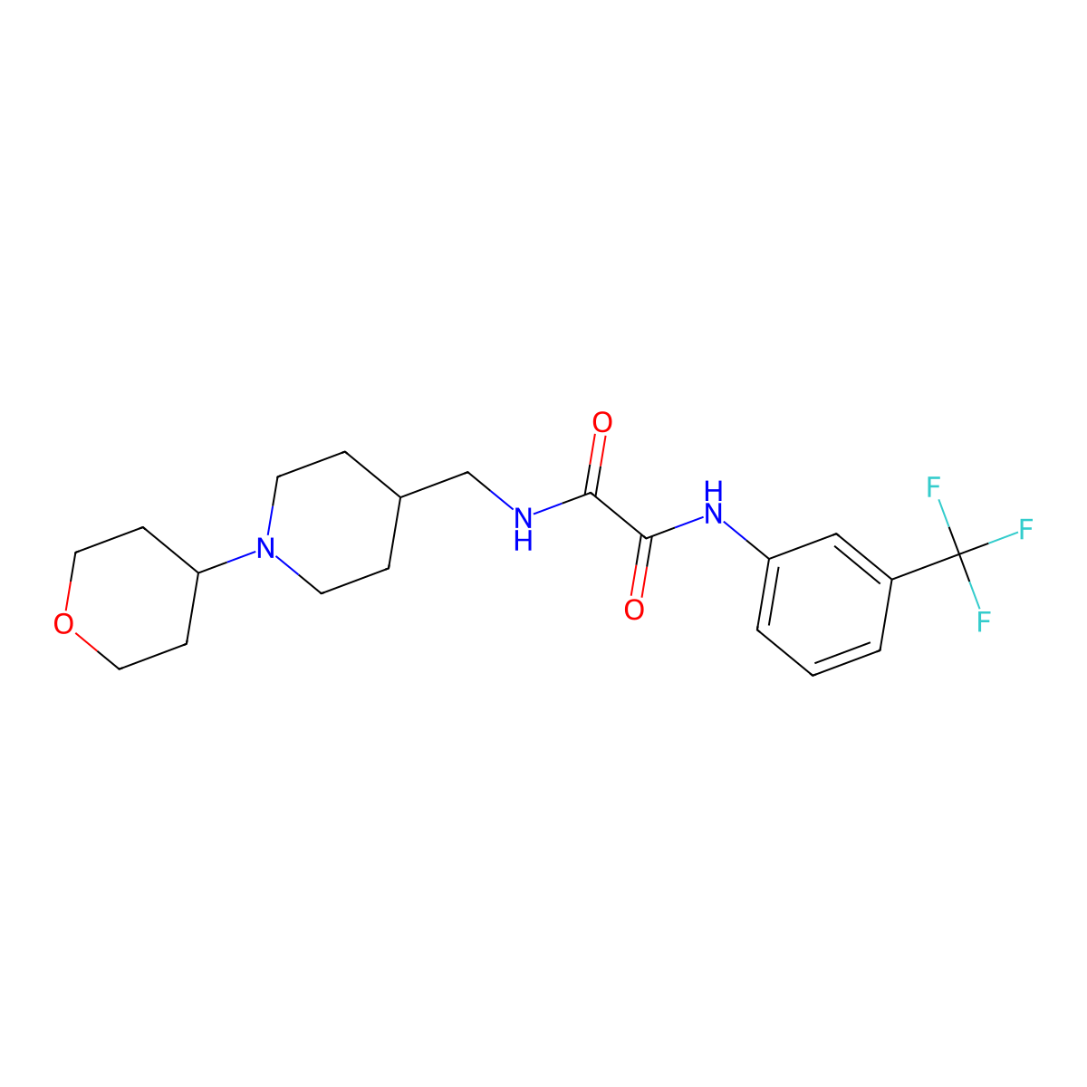 N1-((1-(tetrahydro-2H-pyran-4-yl)piperidin-4-yl)methyl)-N2-(3-(trifluoromethyl)phenyl)oxalamide molecular structure, CAS 2034589-31-4