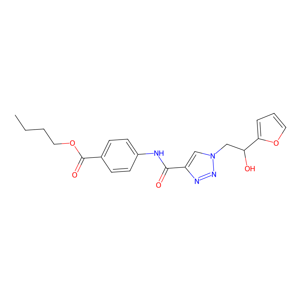 butyl 4-(1-(2-(furan-2-yl)-2-hydroxyethyl)-1H-1,2,3-triazole-4-carboxamido)benzoate molecular structure, CAS 2034589-35-8