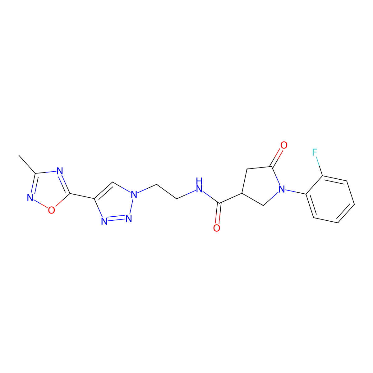 1-(2-fluorophenyl)-N-(2-(4-(3-methyl-1,2,4-oxadiazol-5-yl)-1H-1,2,3-triazol-1-yl)ethyl)-5-oxopyrrolidine-3-carboxamide molecular structure, CAS 2034589-40-5