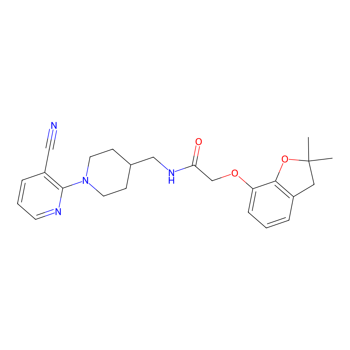 N-((1-(3-cyanopyridin-2-yl)piperidin-4-yl)methyl)-2-((2,2-dimethyl-2,3-dihydrobenzofuran-7-yl)oxy)acetamide molecular structure, CAS 2034589-41-6