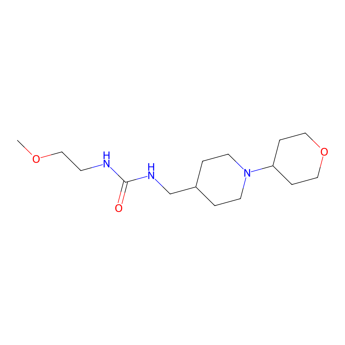 1-(2-methoxyethyl)-3-((1-(tetrahydro-2H-pyran-4-yl)piperidin-4-yl)methyl)urea molecular structure, CAS 2034589-42-7