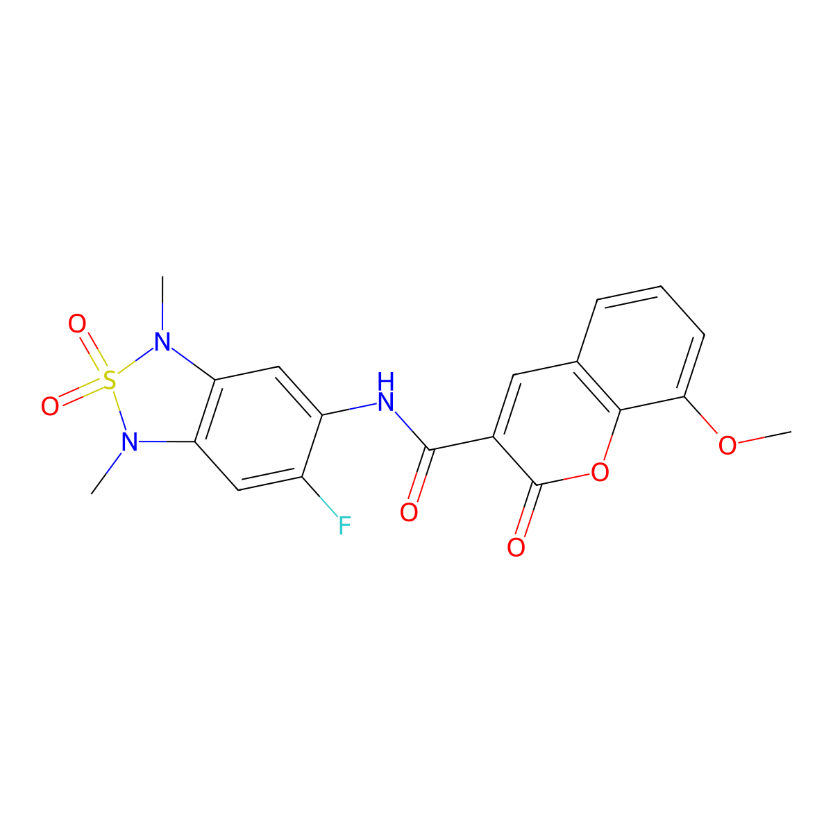 N-(6-fluoro-1,3-dimethyl-2,2-dioxido-1,3-dihydrobenzo[c][1,2,5]thiadiazol-5-yl)-8-methoxy-2-oxo-2H-chromene-3-carboxamide molecular structure, CAS 2034589-46-1