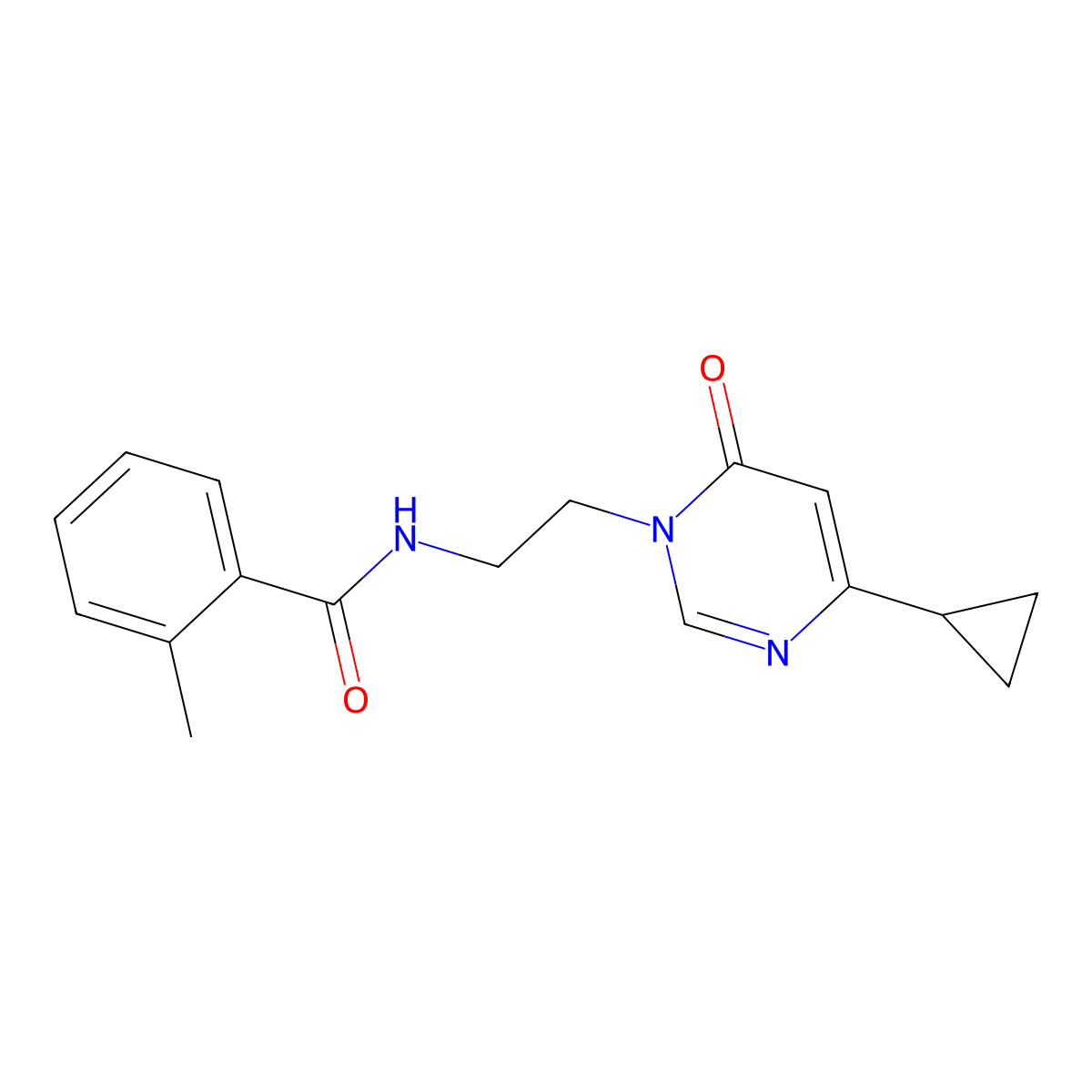 N-(2-(4-cyclopropyl-6-oxopyrimidin-1(6H)-yl)ethyl)-2-methylbenzamide molecular structure, CAS 2034589-53-0