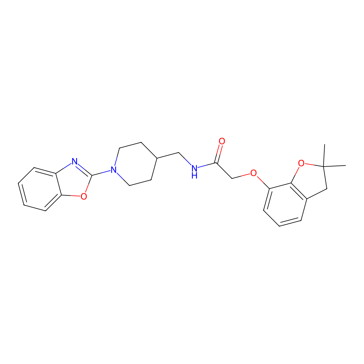 N-((1-(benzo[d]oxazol-2-yl)piperidin-4-yl)methyl)-2-((2,2-dimethyl-2,3-dihydrobenzofuran-7-yl)oxy)acetamide molecular structure, CAS 2034589-54-1