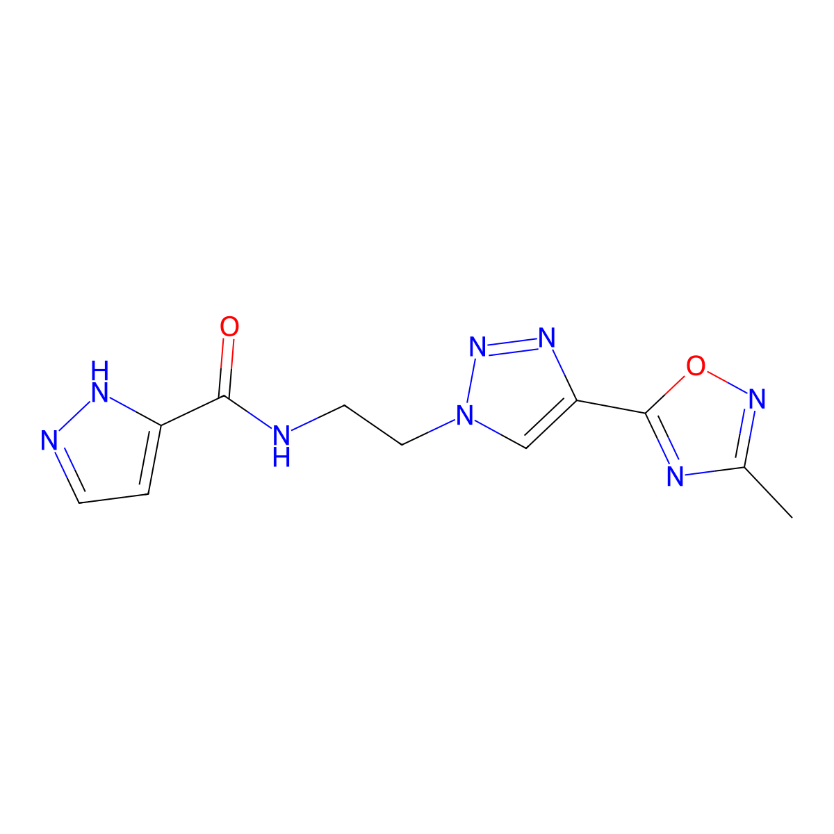 N-{2-[4-(3-methyl-1,2,4-oxadiazol-5-yl)-1H-1,2,3-triazol-1-yl]ethyl}-1H-pyrazole-3-carboxamide molecular structure, CAS 2034589-60-9