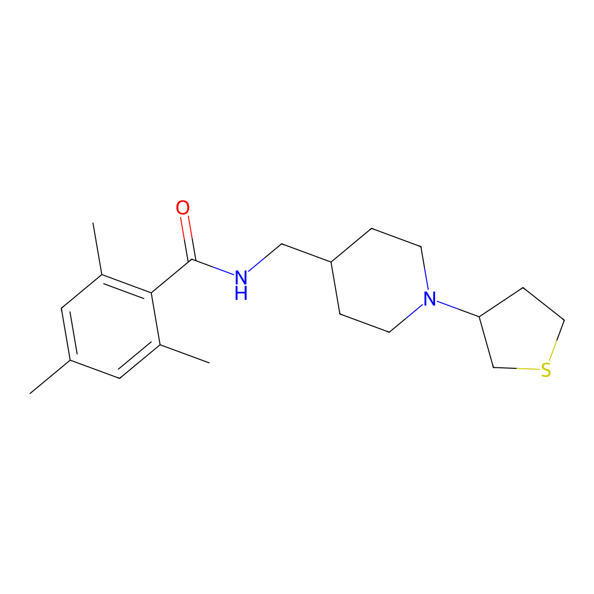 2,4,6-trimethyl-N-((1-(tetrahydrothiophen-3-yl)piperidin-4-yl)methyl)benzamide molecular structure, CAS 2034589-62-1