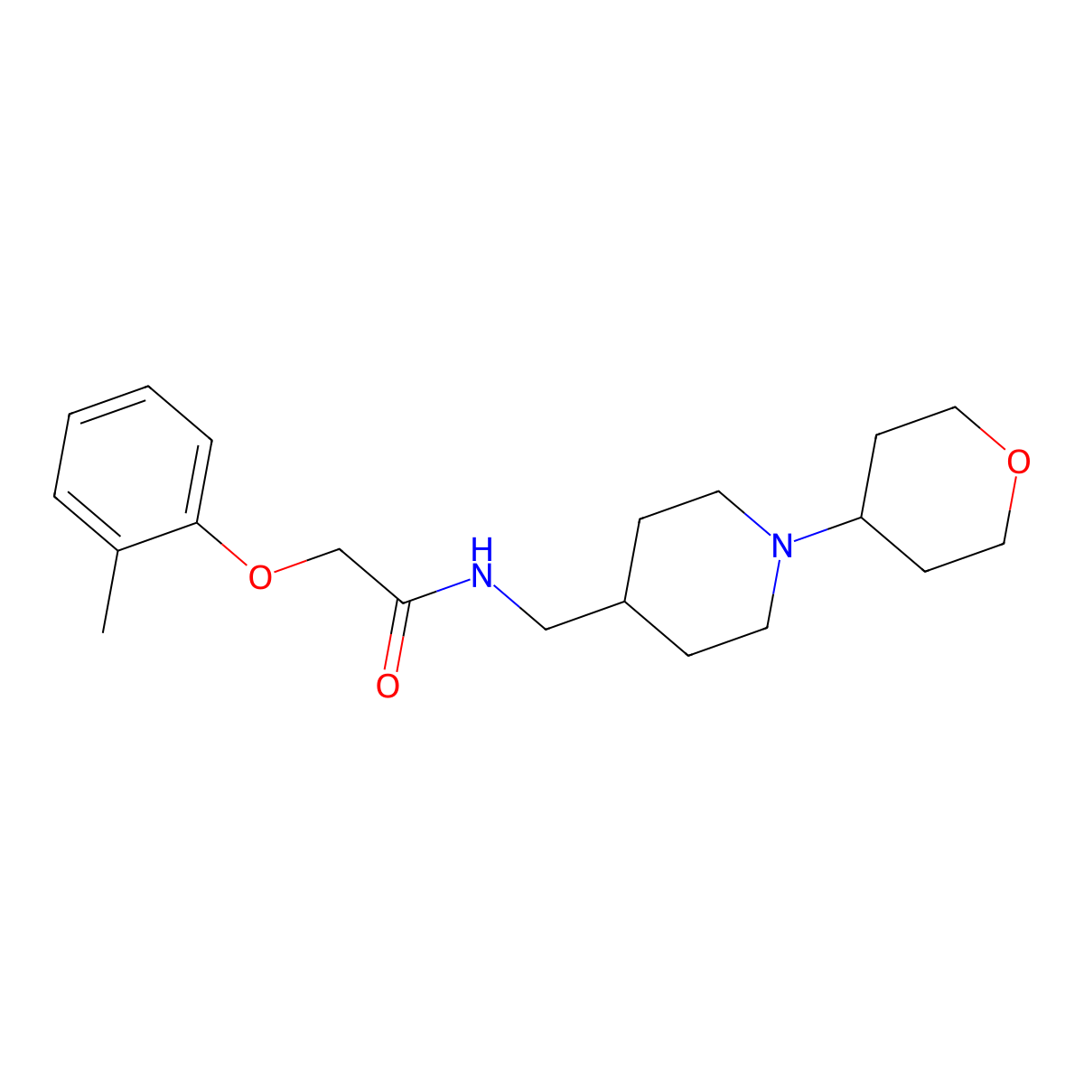 N-((1-(tetrahydro-2H-pyran-4-yl)piperidin-4-yl)methyl)-2-(o-tolyloxy)acetamide molecular structure, CAS 2034589-64-3