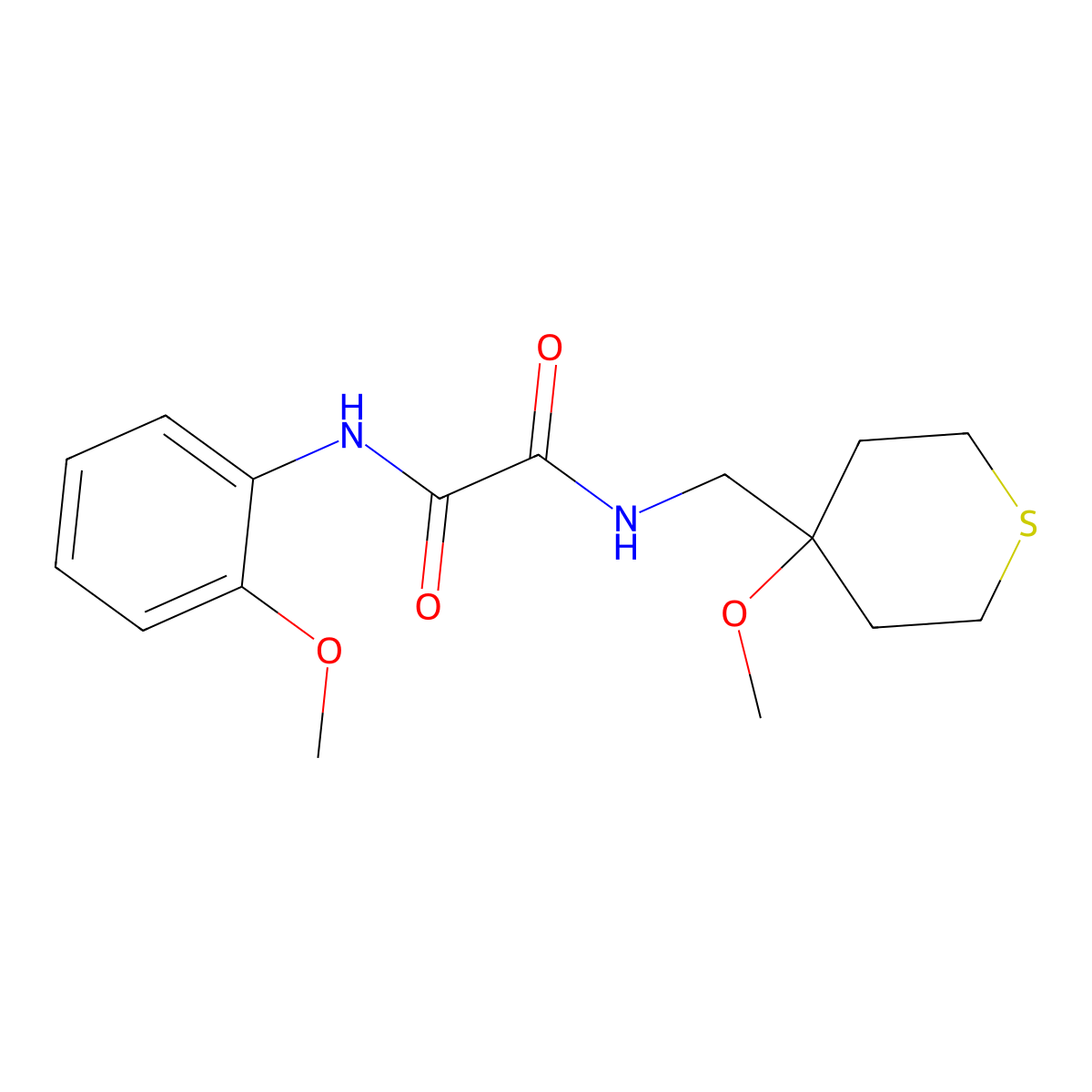 N1-(2-methoxyphenyl)-N2-((4-methoxytetrahydro-2H-thiopyran-4-yl)methyl)oxalamide molecular structure, CAS 2034589-65-4