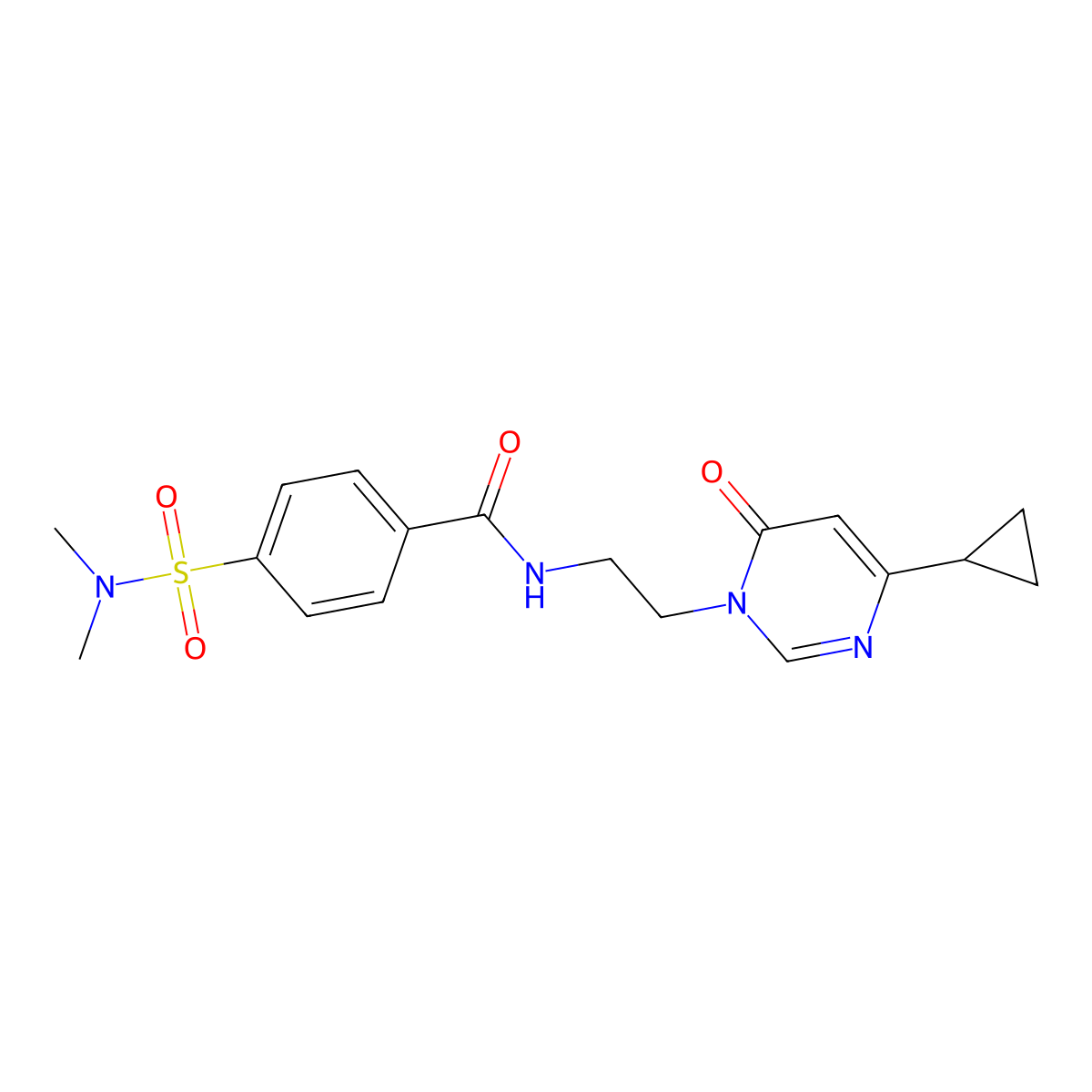 N-(2-(4-cyclopropyl-6-oxopyrimidin-1(6H)-yl)ethyl)-4-(N,N-dimethylsulfamoyl)benzamide molecular structure, CAS 2034589-67-6