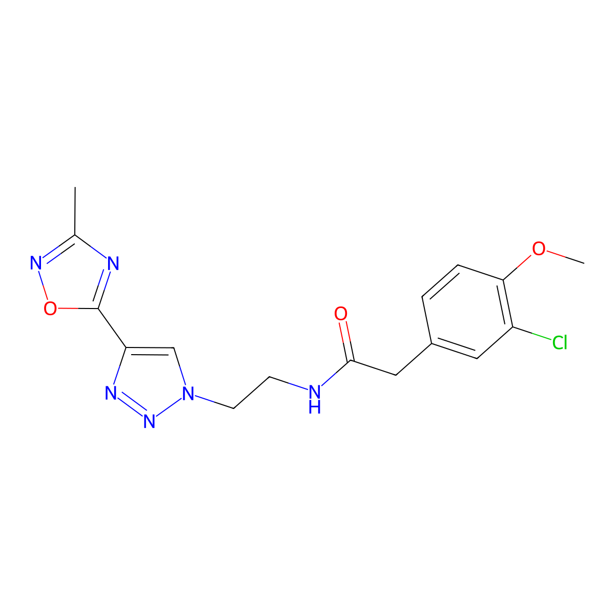 2-(3-chloro-4-methoxyphenyl)-N-(2-(4-(3-methyl-1,2,4-oxadiazol-5-yl)-1H-1,2,3-triazol-1-yl)ethyl)acetamide molecular structure, CAS 2034589-69-8