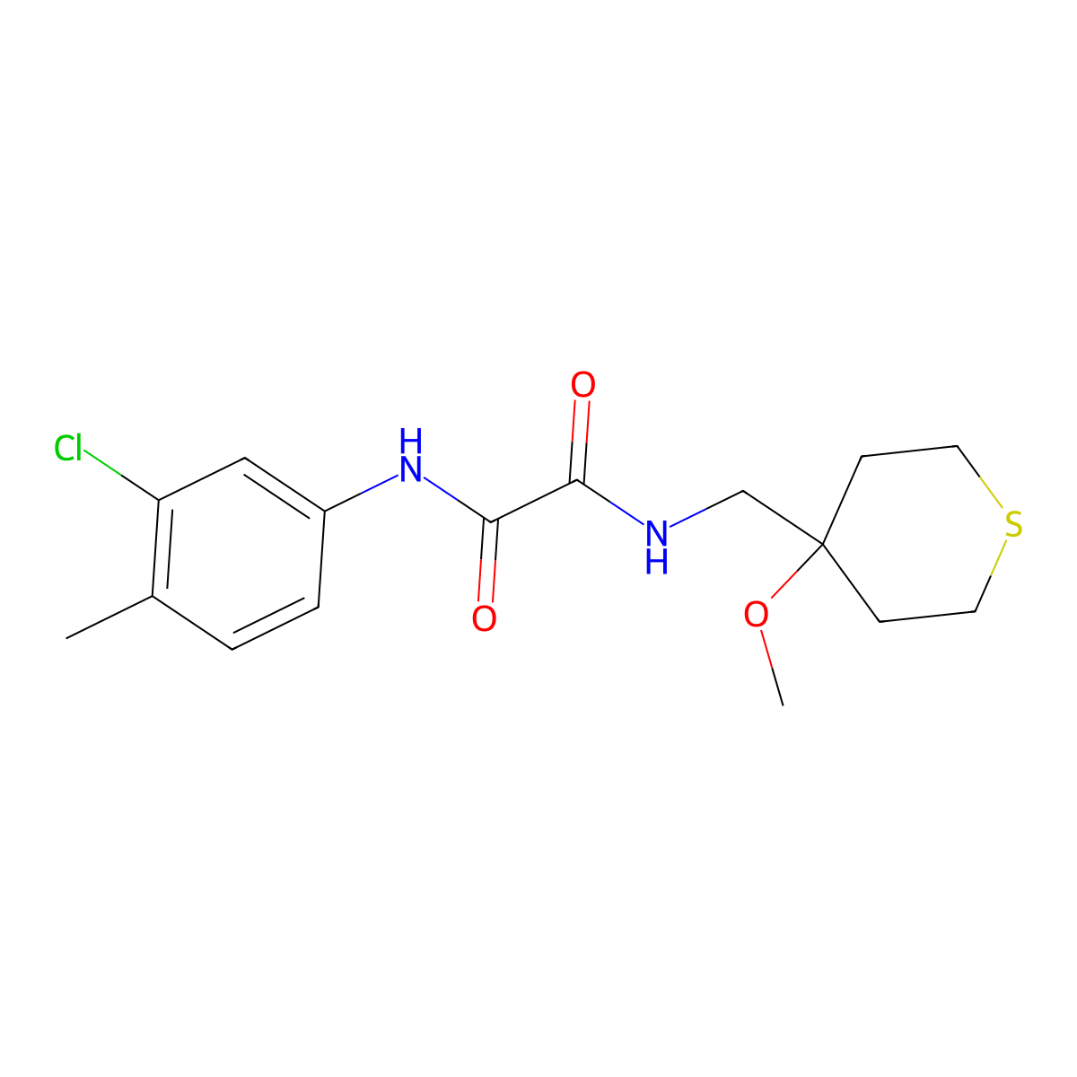 N1-(3-chloro-4-methylphenyl)-N2-((4-methoxytetrahydro-2H-thiopyran-4-yl)methyl)oxalamide molecular structure, CAS 2034589-70-1
