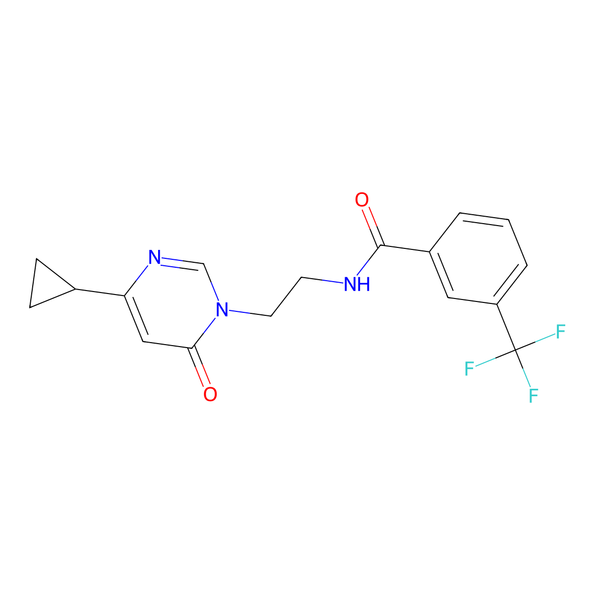 N-(2-(4-cyclopropyl-6-oxopyrimidin-1(6H)-yl)ethyl)-3-(trifluoromethyl)benzamide molecular structure, CAS 2034589-72-3