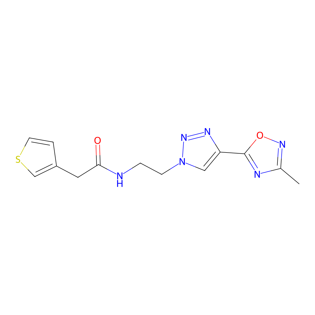 N-(2-(4-(3-methyl-1,2,4-oxadiazol-5-yl)-1H-1,2,3-triazol-1-yl)ethyl)-2-(thiophen-3-yl)acetamide molecular structure, CAS 2034589-73-4