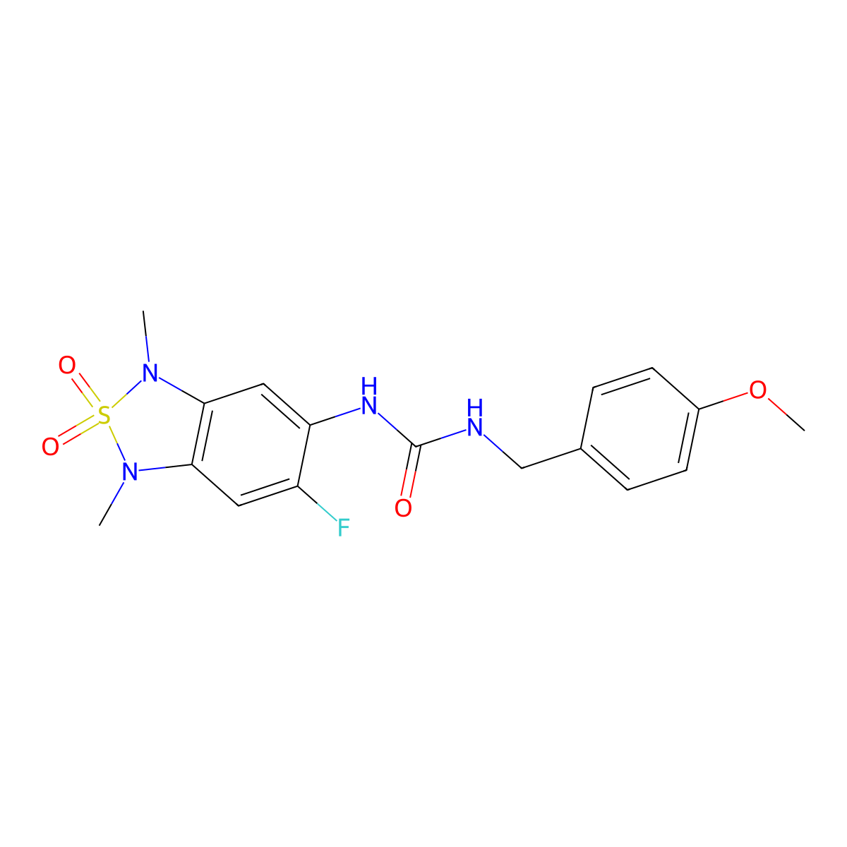3-(6-Fluoro-1,3-dimethyl-2,2-dioxo-1,3-dihydro-2lambda6,1,3-benzothiadiazol-5-yl)-1-[(4-methoxyphenyl)methyl]urea molecular structure, CAS 2034589-74-5