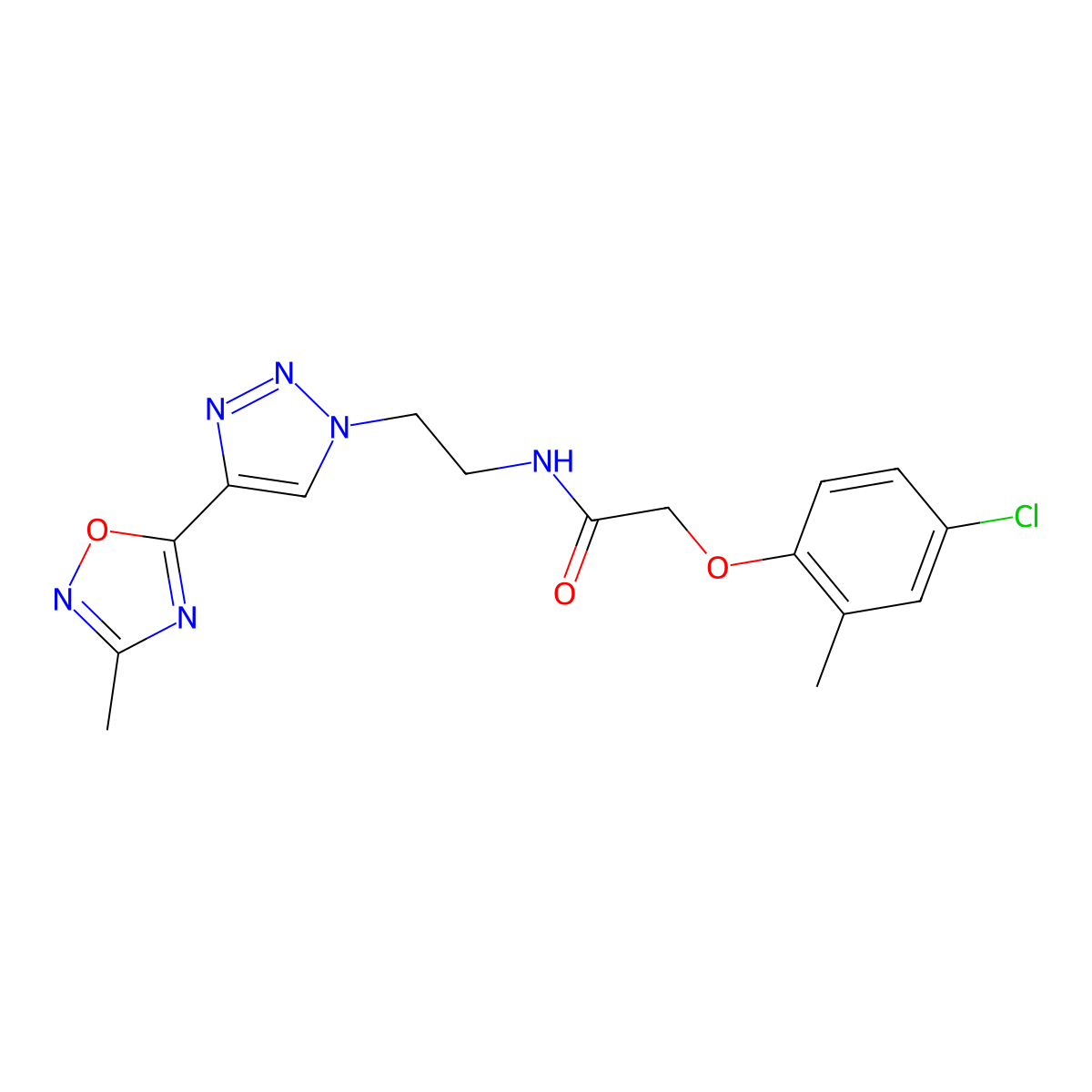 2-(4-chloro-2-methylphenoxy)-N-(2-(4-(3-methyl-1,2,4-oxadiazol-5-yl)-1H-1,2,3-triazol-1-yl)ethyl)acetamide molecular structure, CAS 2034589-76-7