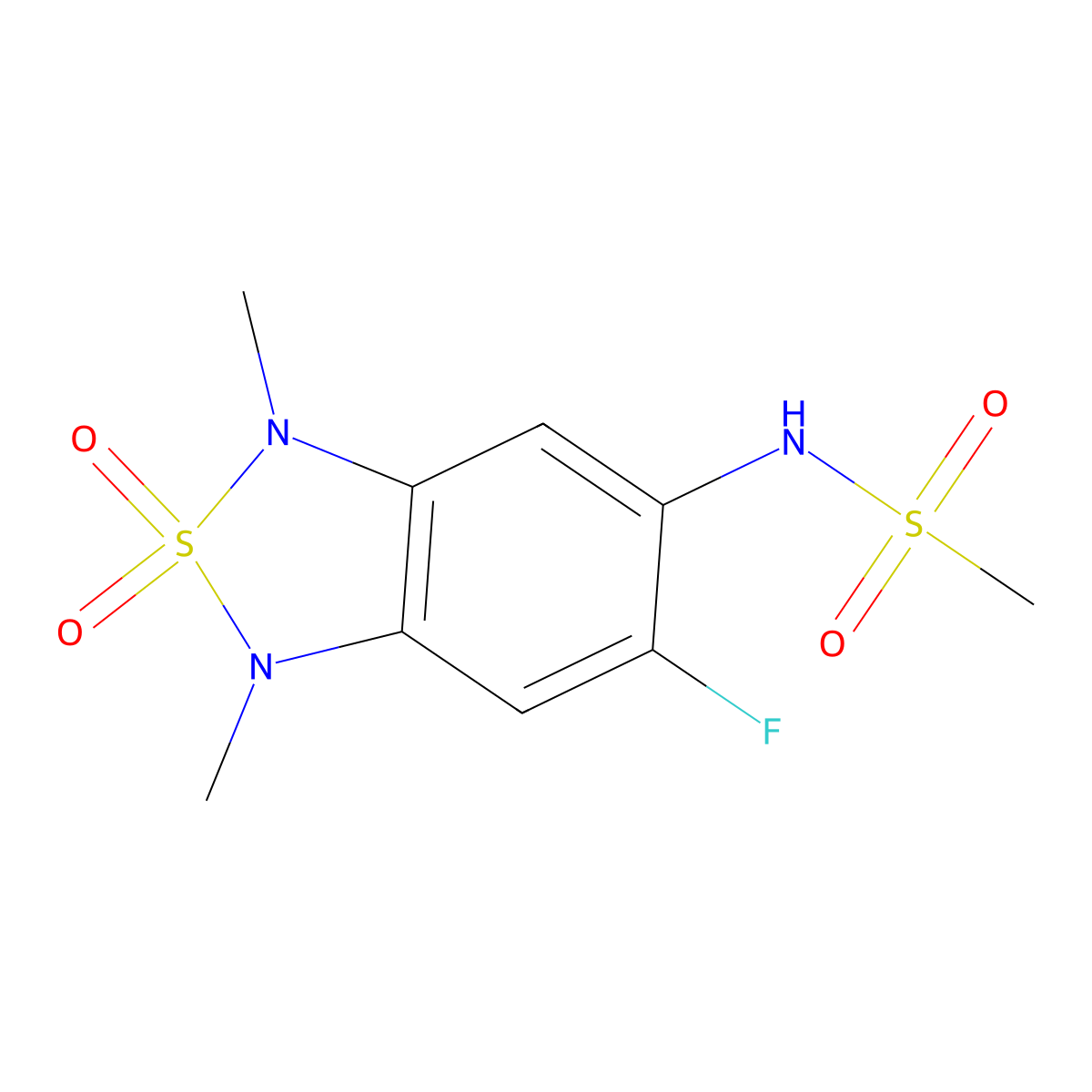 N-(6-fluoro-1,3-dimethyl-2,2-dioxido-1,3-dihydrobenzo[c][1,2,5]thiadiazol-5-yl)methanesulfonamide molecular structure, CAS 2034589-78-9
