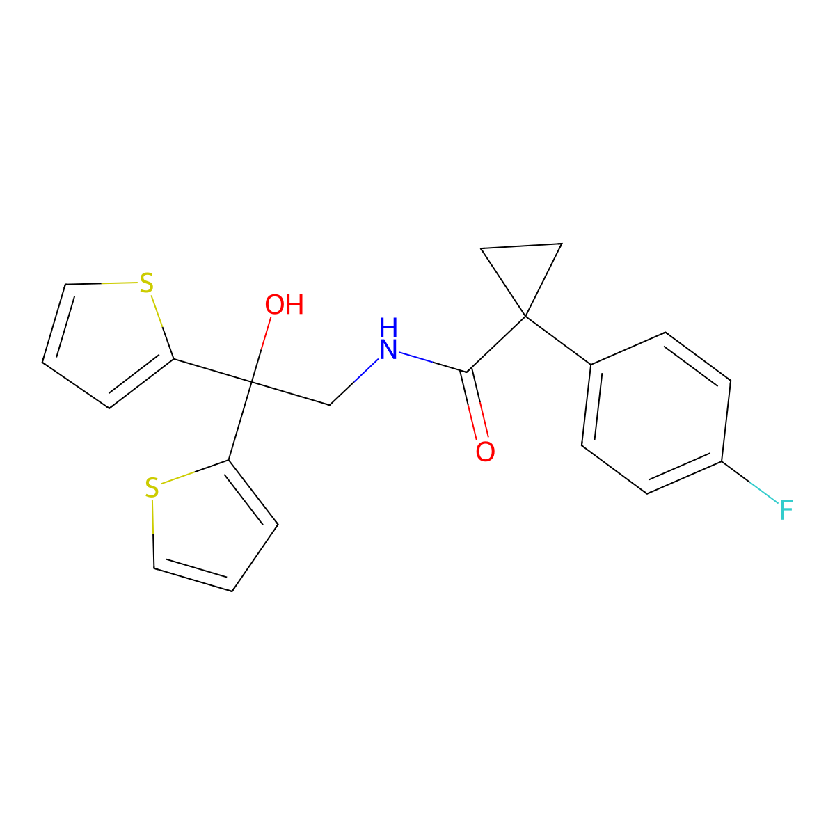 1-(4-fluorophenyl)-N-(2-hydroxy-2,2-di(thiophen-2-yl)ethyl)cyclopropanecarboxamide molecular structure, CAS 2034589-79-0