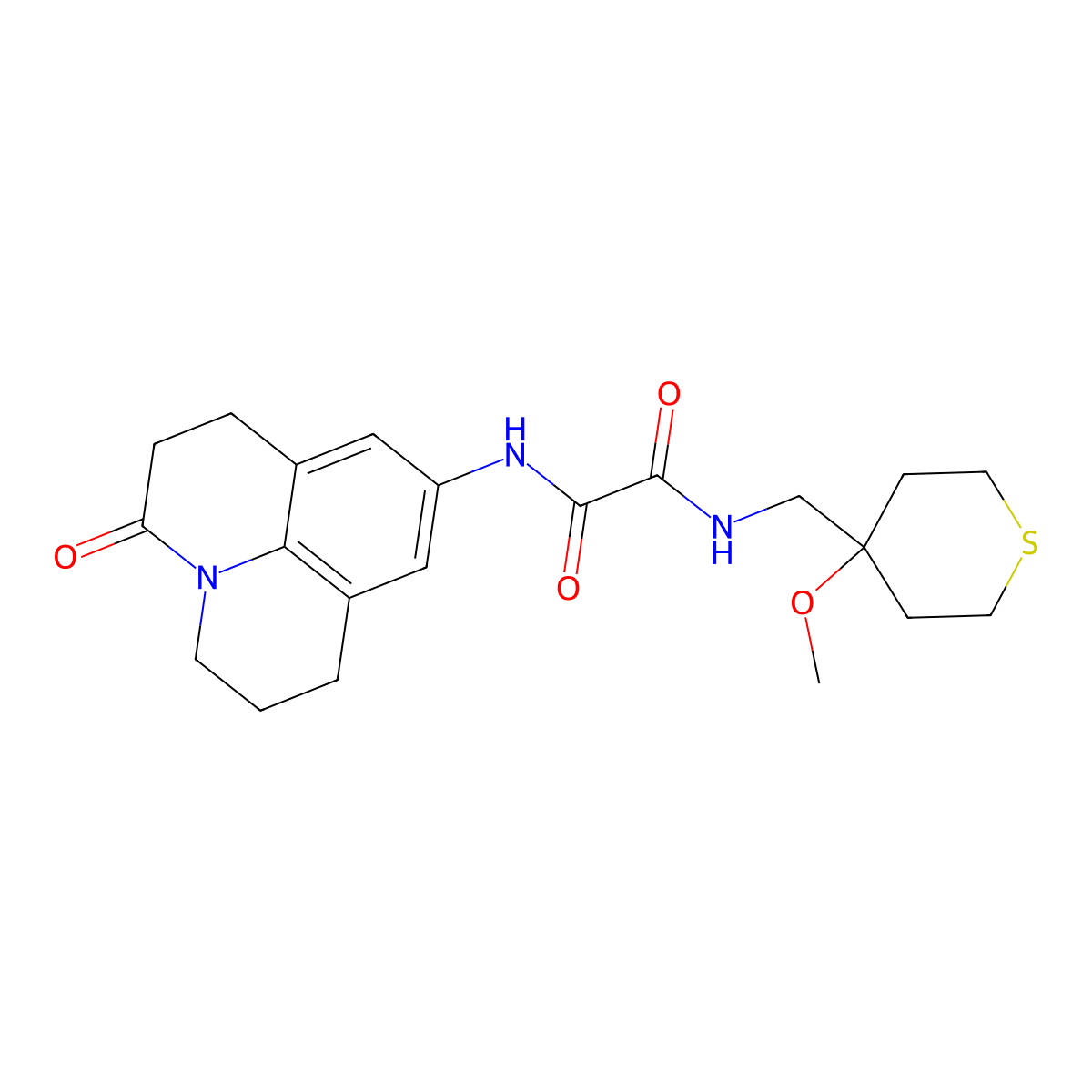 N1-((4-methoxytetrahydro-2H-thiopyran-4-yl)methyl)-N2-(3-oxo-1,2,3,5,6,7-hexahydropyrido[3,2,1-ij]quinolin-9-yl)oxalamide molecular structure, CAS 2034589-84-7