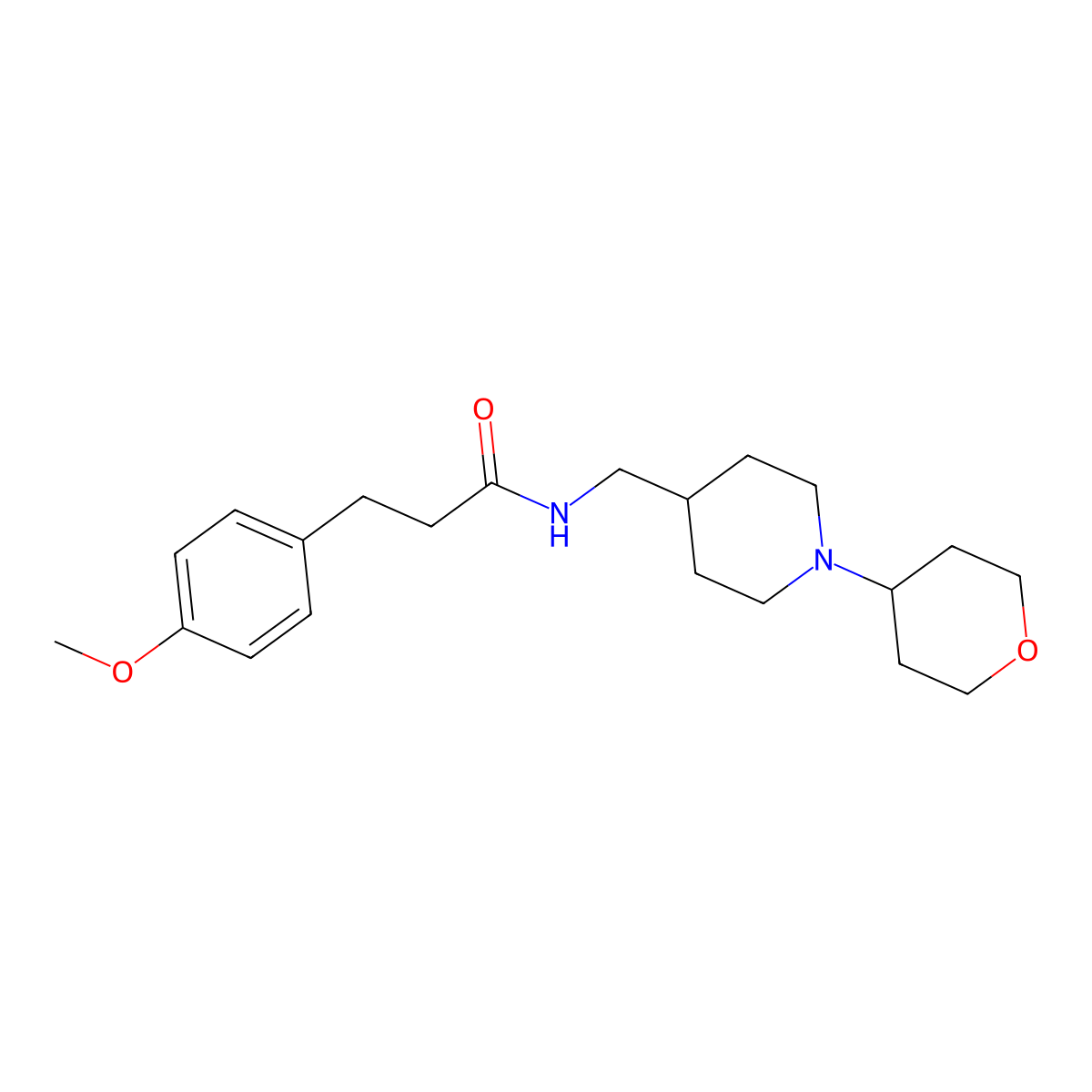 3-(4-methoxyphenyl)-N-((1-(tetrahydro-2H-pyran-4-yl)piperidin-4-yl)methyl)propanamide molecular structure, CAS 2034589-87-0