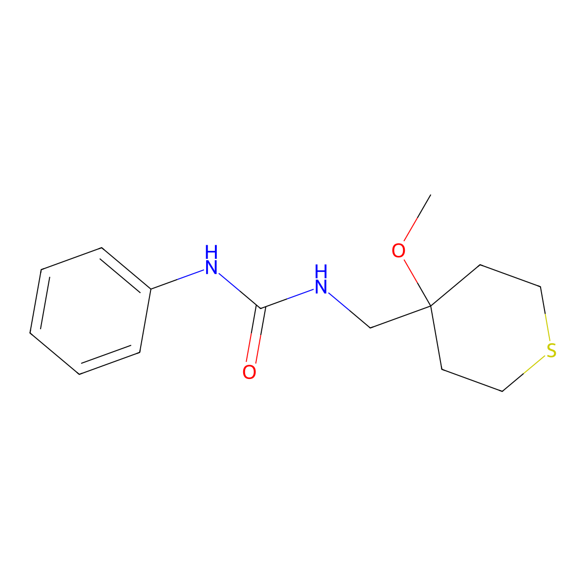 1-((4-methoxytetrahydro-2H-thiopyran-4-yl)methyl)-3-phenylurea molecular structure, CAS 2034589-89-2