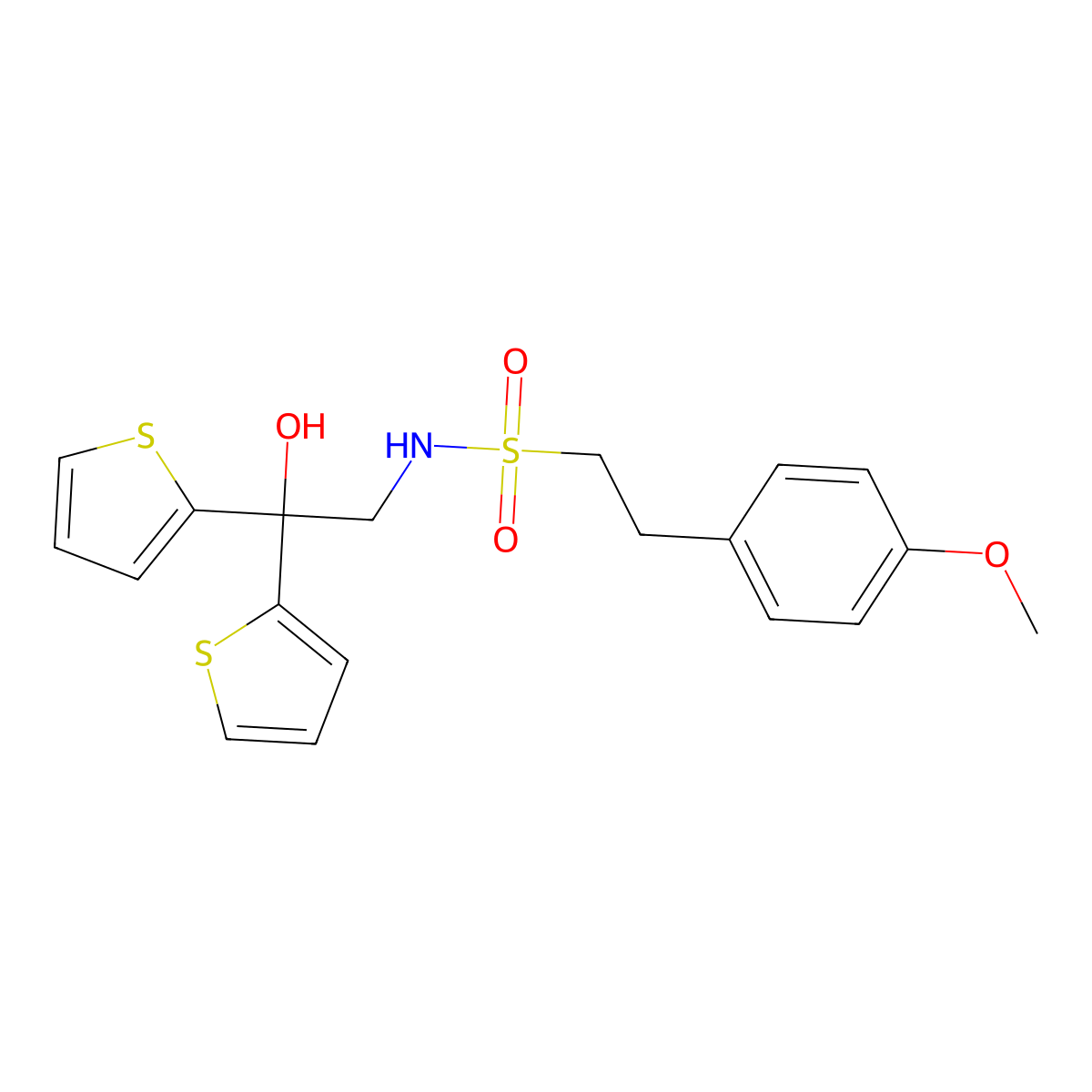 N-(2-hydroxy-2,2-di(thiophen-2-yl)ethyl)-2-(4-methoxyphenyl)ethanesulfonamide molecular structure, CAS 2034589-90-5