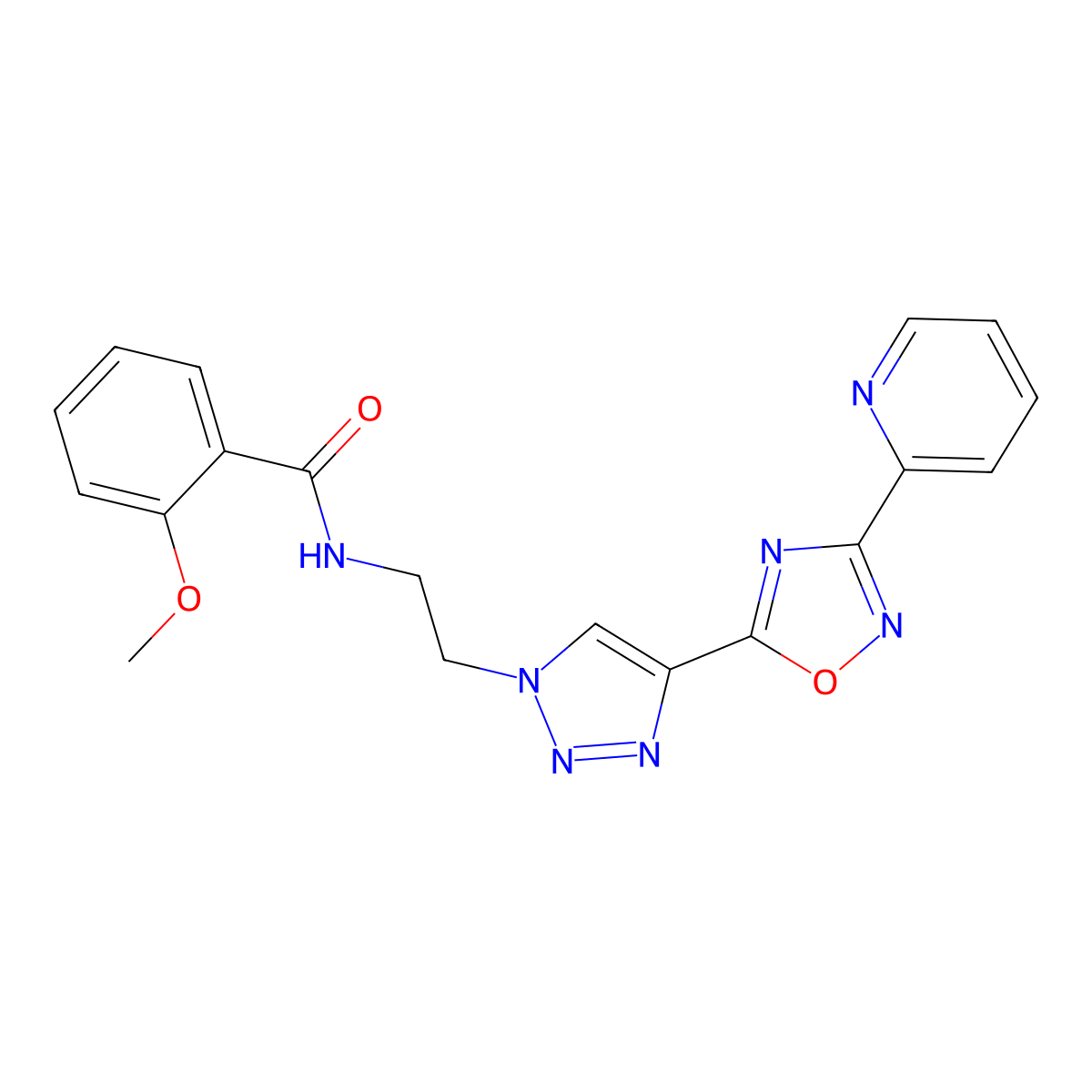 2-methoxy-N-(2-{4-[3-(pyridin-2-yl)-1,2,4-oxadiazol-5-yl]-1H-1,2,3-triazol-1-yl}ethyl)benzamide molecular structure, CAS 2034589-91-6