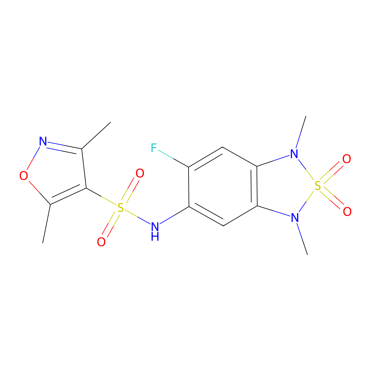 N-(6-fluoro-1,3-dimethyl-2,2-dioxido-1,3-dihydrobenzo[c][1,2,5]thiadiazol-5-yl)-3,5-dimethylisoxazole-4-sulfonamide molecular structure, CAS 2034589-92-7