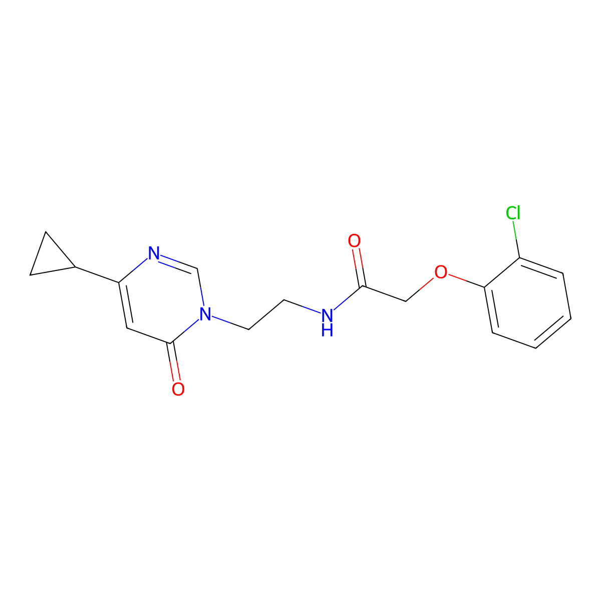 2-(2-chlorophenoxy)-N-(2-(4-cyclopropyl-6-oxopyrimidin-1(6H)-yl)ethyl)acetamide molecular structure, CAS 2034589-96-1